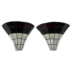 Pair of leaded glass wall sconces, Andy Thornton, Art Deco style, 1970s, England