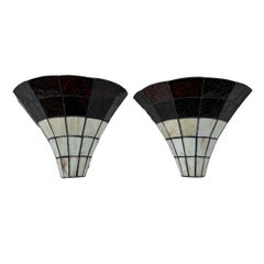 Pair of leaded glass wall sconces, Andy Thornton, Art Deco style, 1970s, England