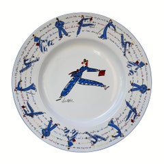 Große Vintage-Porzellanplatte, modische Motive, signiert von Sonia Rykiel, Frankreich