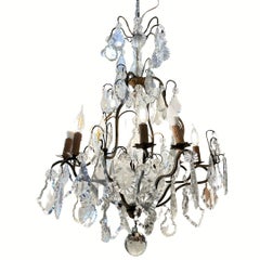 Napoleon III chandelier, carved rock crystal, "Cage" model, France