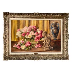 "Still Life with Roses and Vase" painting by Solange Devienne France midcentury