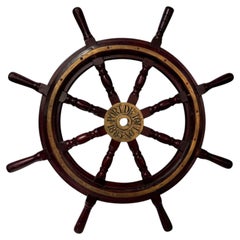 Large Napoleon III Ship's Wheel France , Wood and Brass