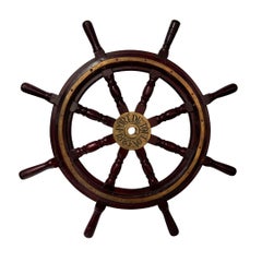 Large Napoleon III Ship's Wheel France , Wood and Brass