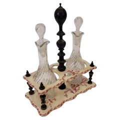 Napoleon III-era French ceramic oil and vinegar cruet set by Gien France