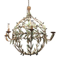 Maison Bagués style Globe lamp, olive leaves, brass Mid-century, 70’s France