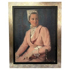 Ritratto a olio in stile Art Déco belga “La donna con l’abito rosa”, firmato da Max Moreau