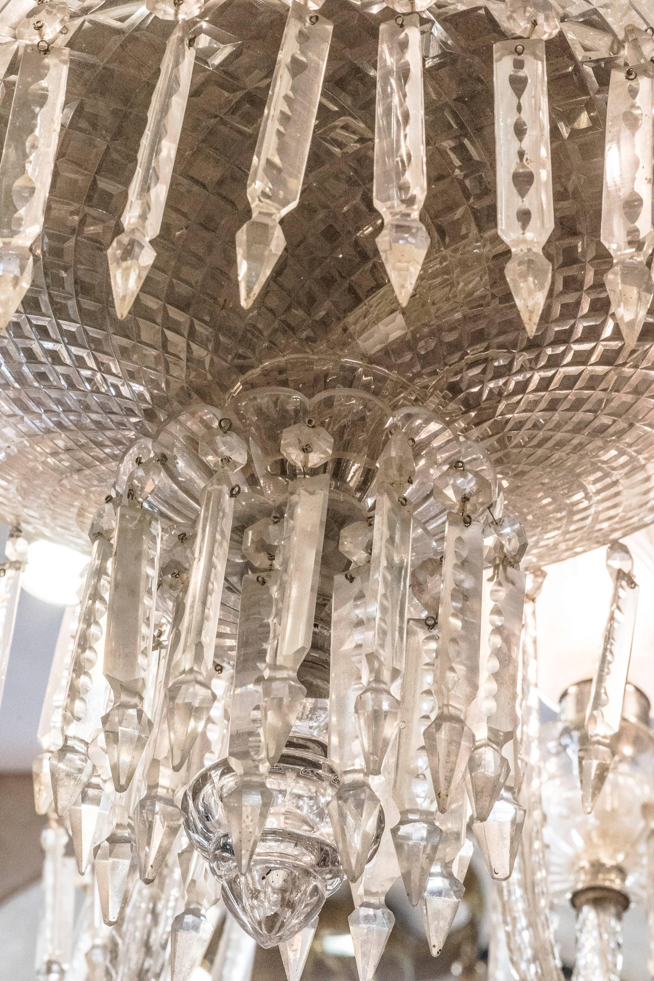 Sterling Silver Louis XV Style French Crystal Carved Chandelier