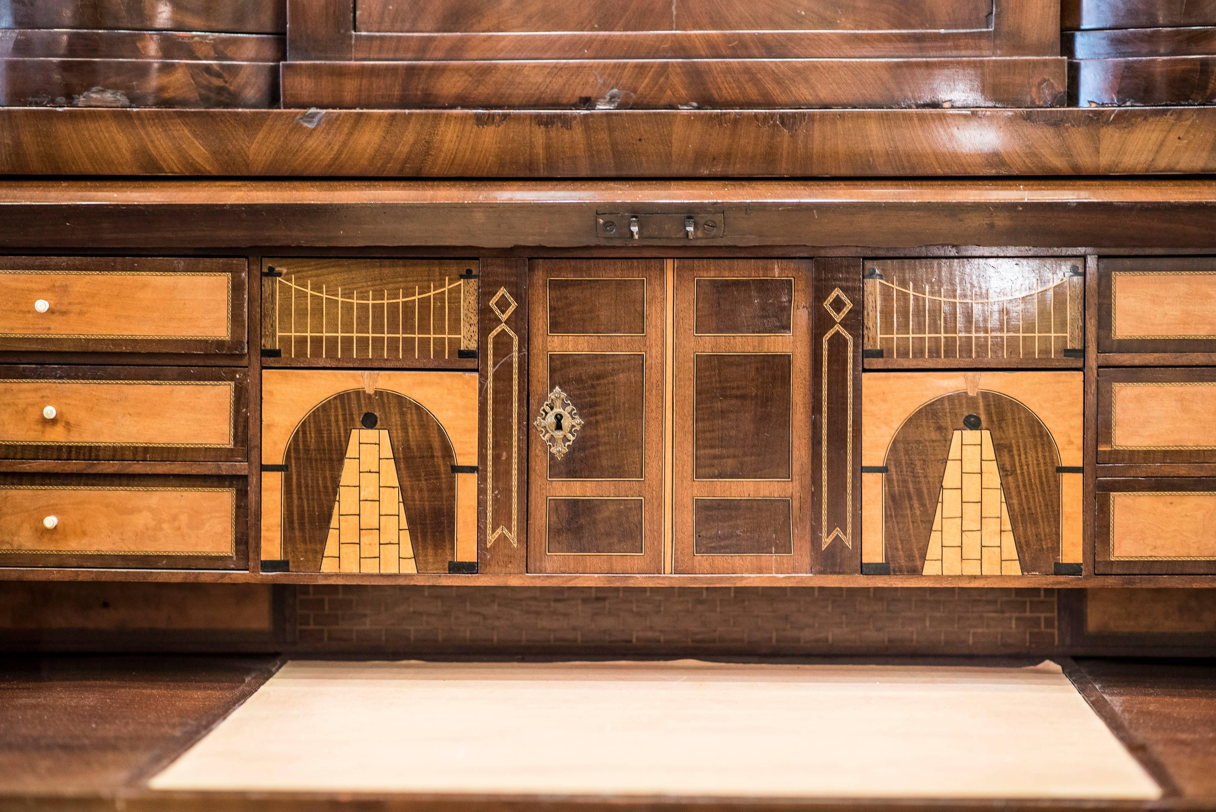 19th Century Biedermeier Mahogany and Lemon Wood Bureau Bookcase