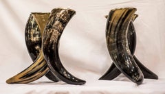 Midcentury Buffalo Horns with Silver Vases