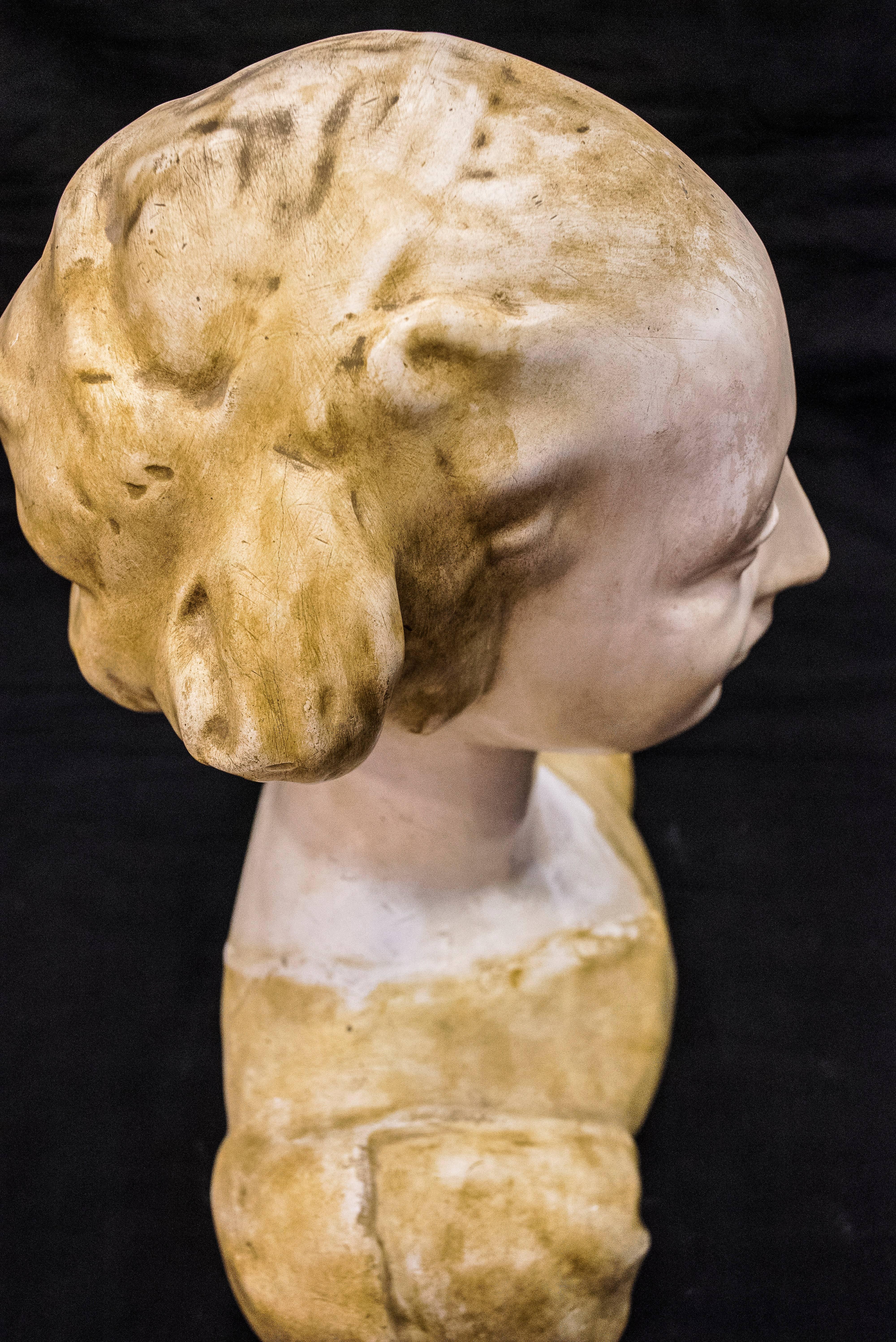 French 20th Century Art Nouveau Female Bust Sculpture 