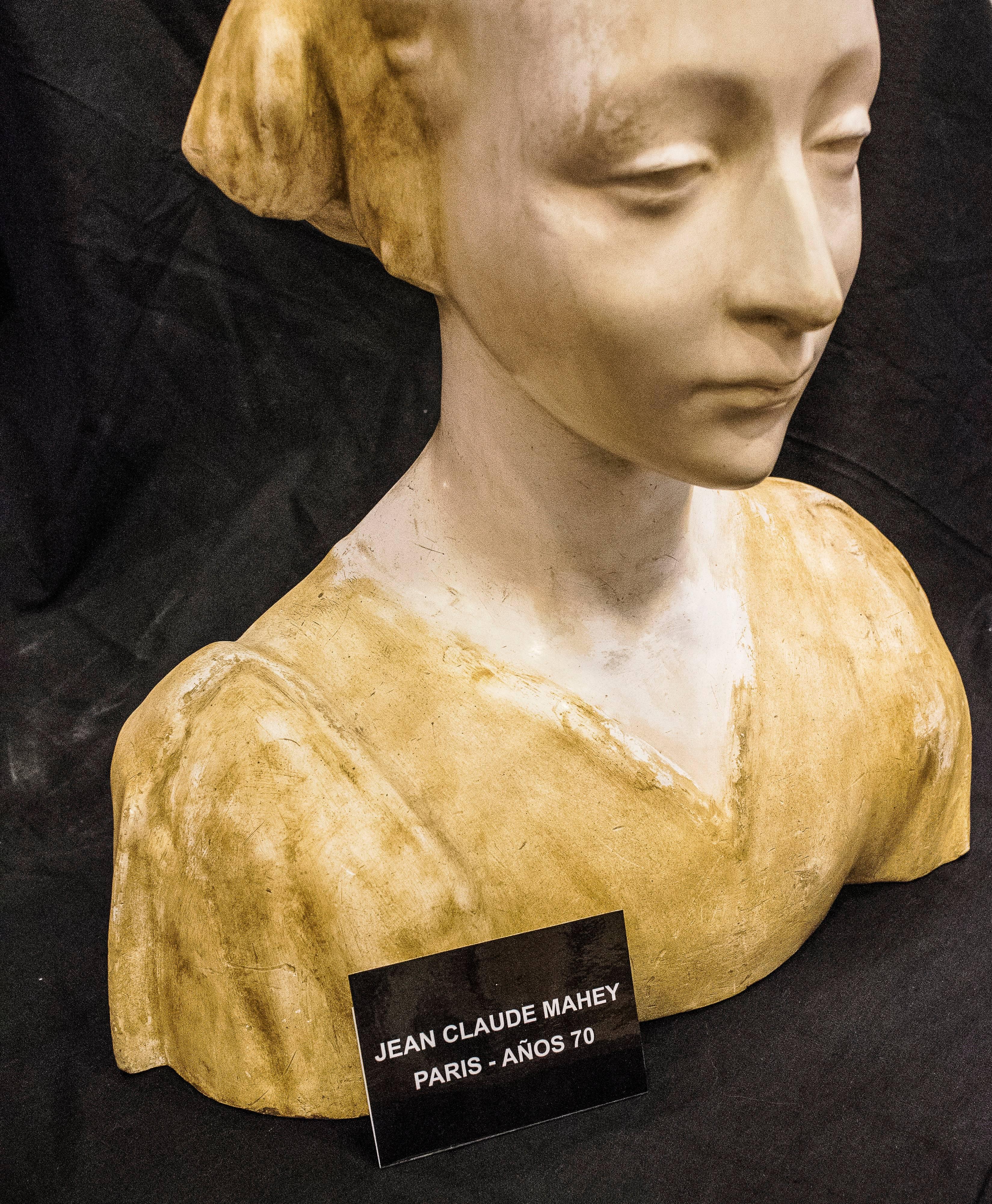 Carved 20th Century Art Nouveau Female Bust Sculpture 