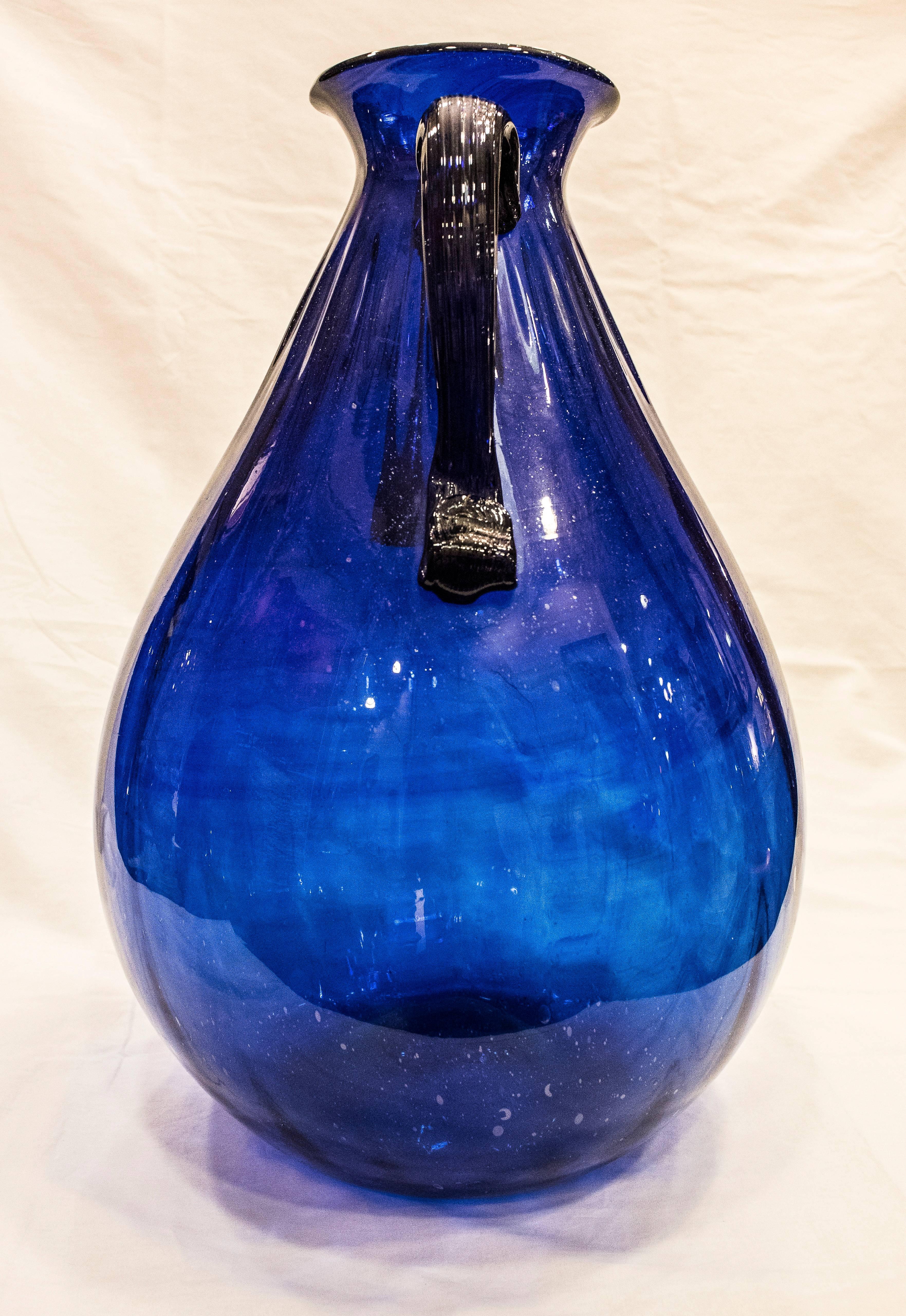 Baroque Revival Pair of Blue Murano Crystal Vases