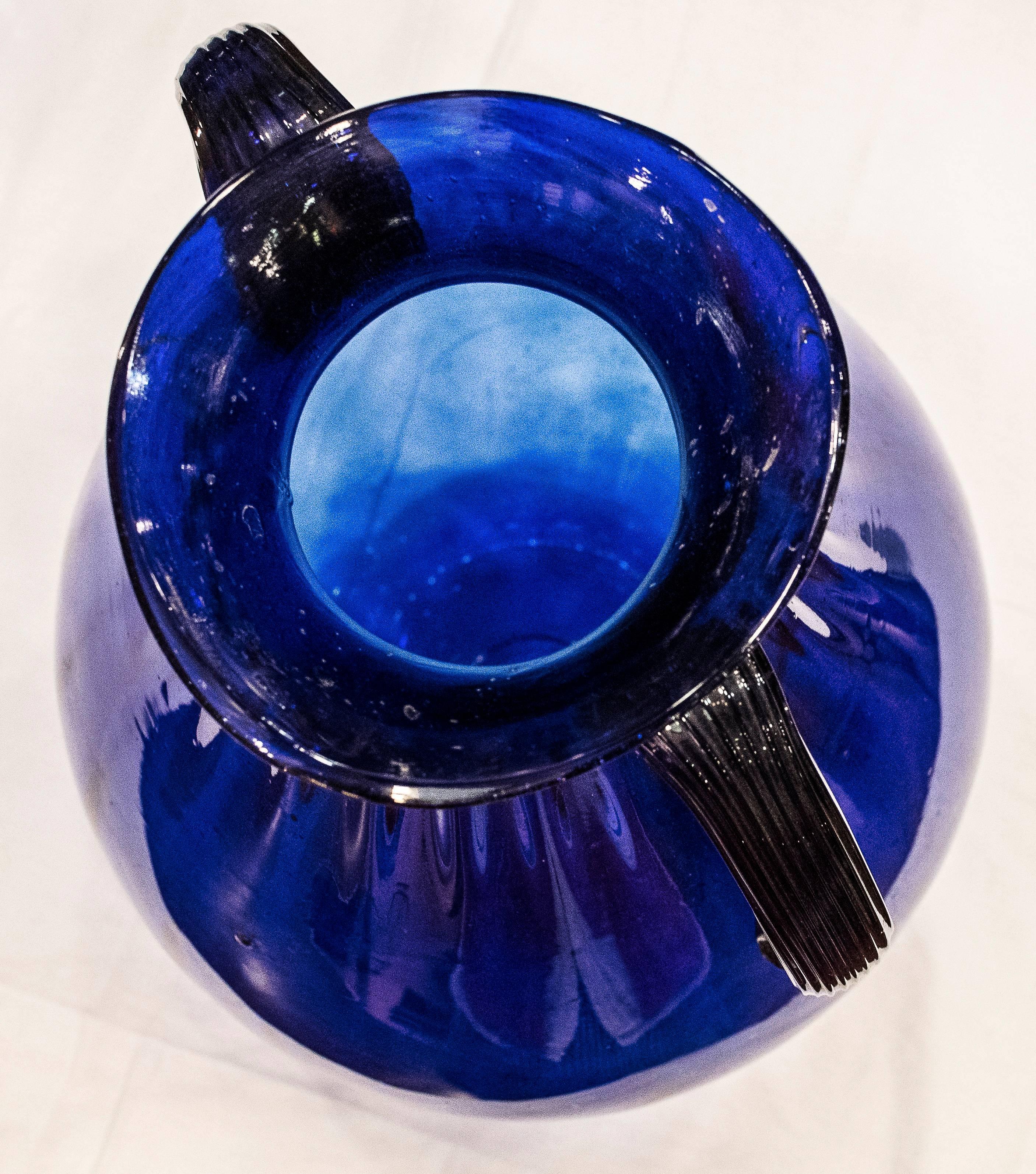 Italian Pair of Blue Murano Crystal Vases