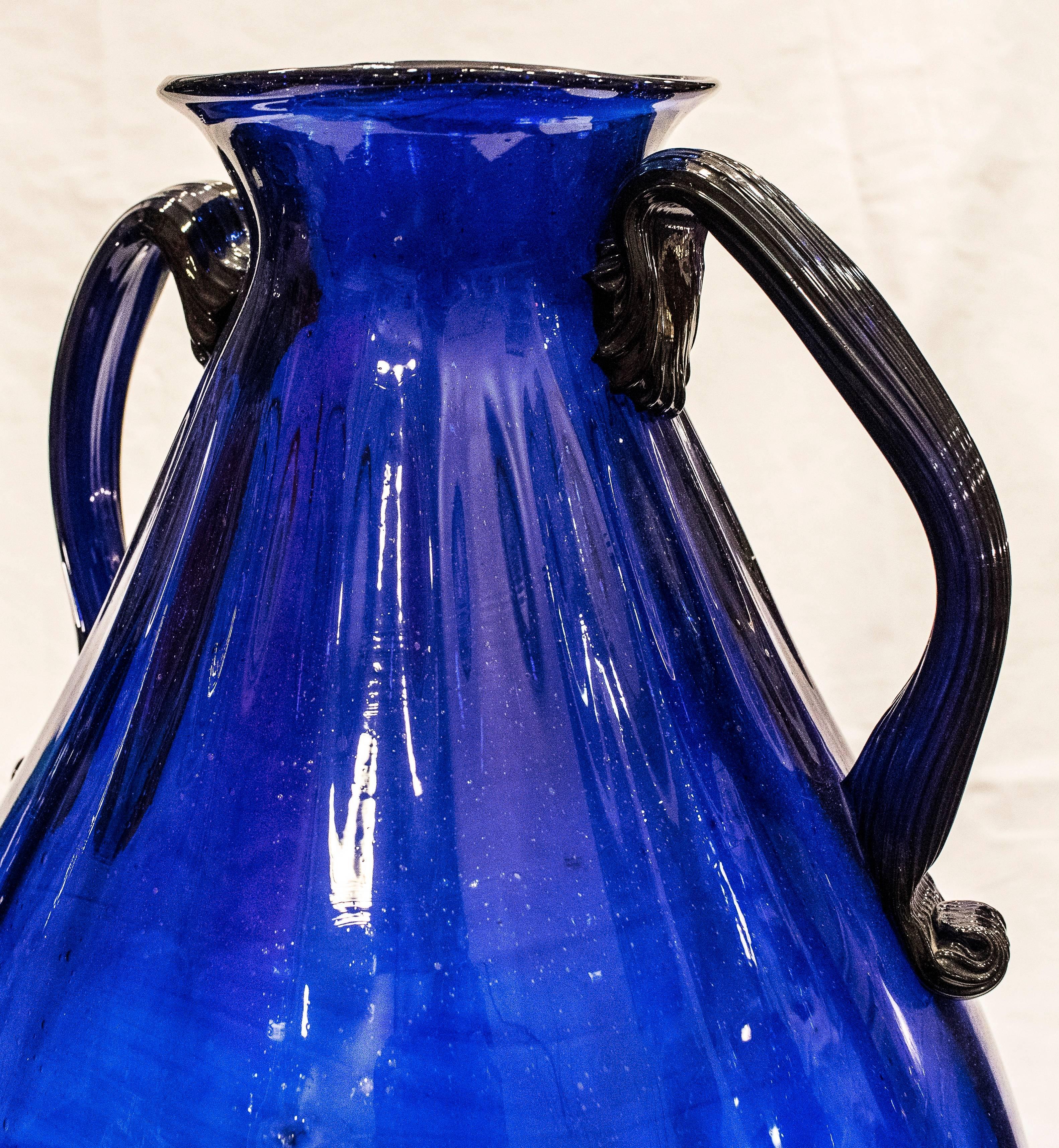 Pair of Blue Murano Crystal Vases In Good Condition In Valladolid, ES