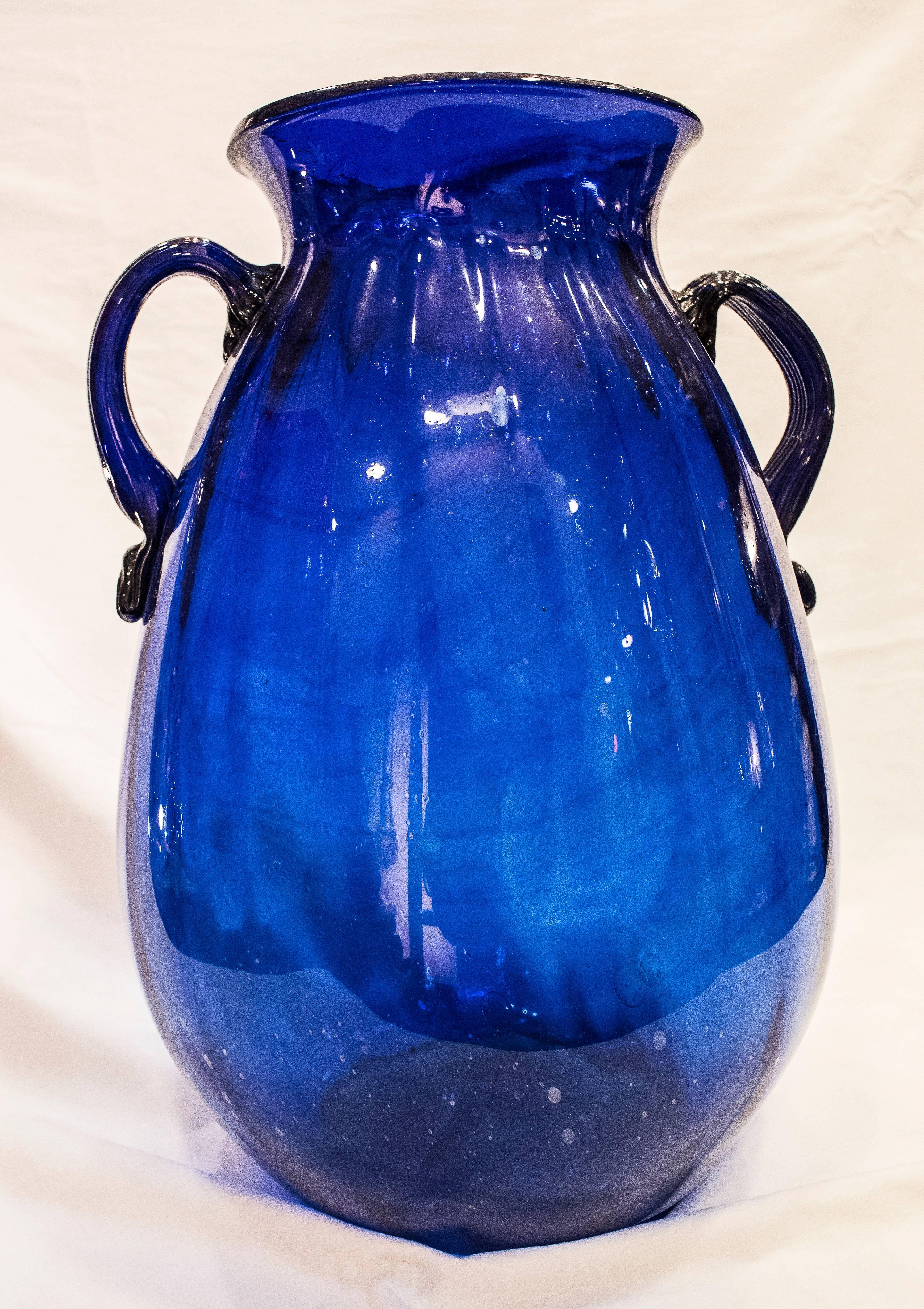 Late 19th Century Pair of Blue Murano Crystal Vases