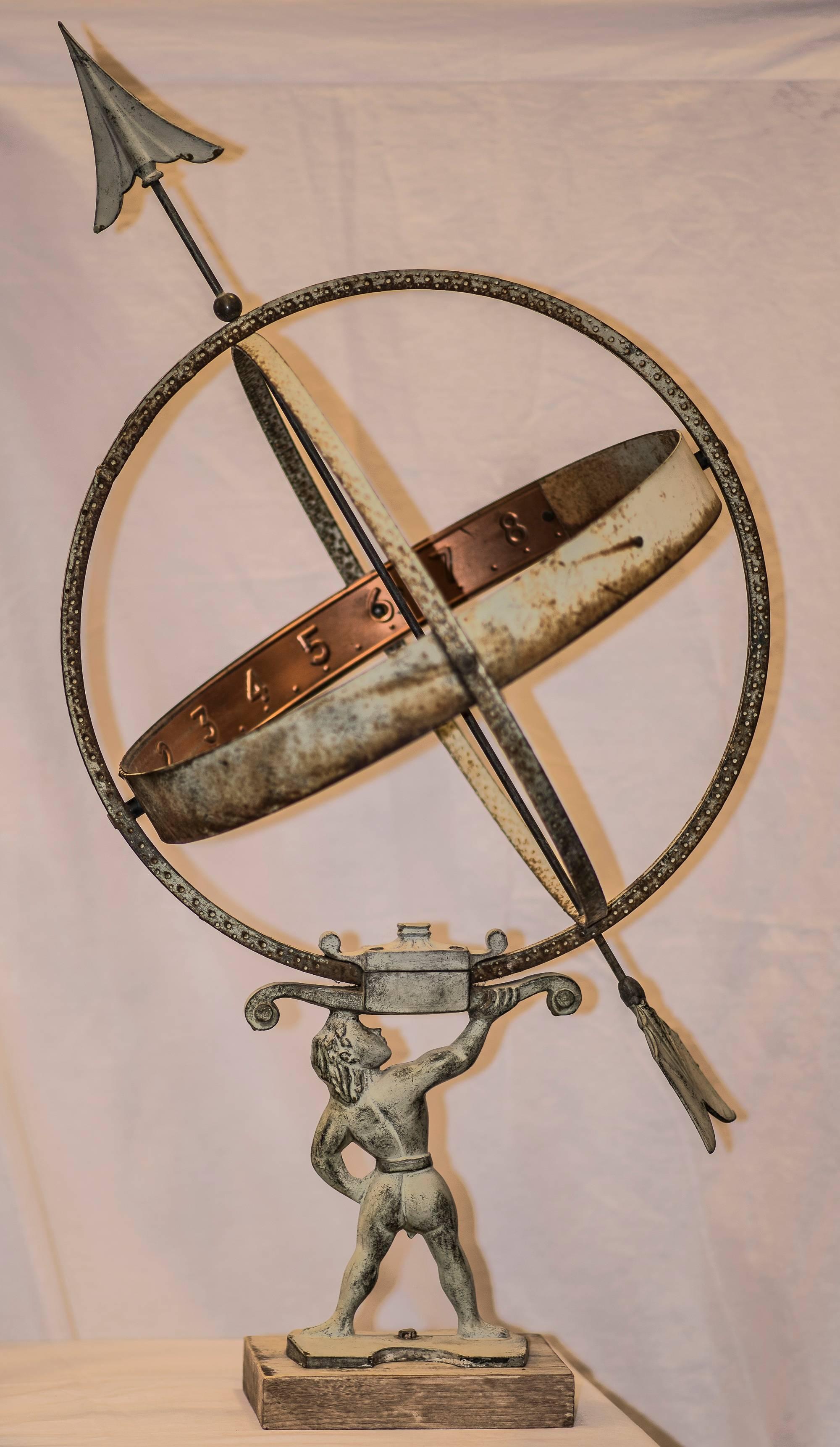 Metalwork Armillary Sphere and Sundial in Copper and Iron, Mid-20th Century