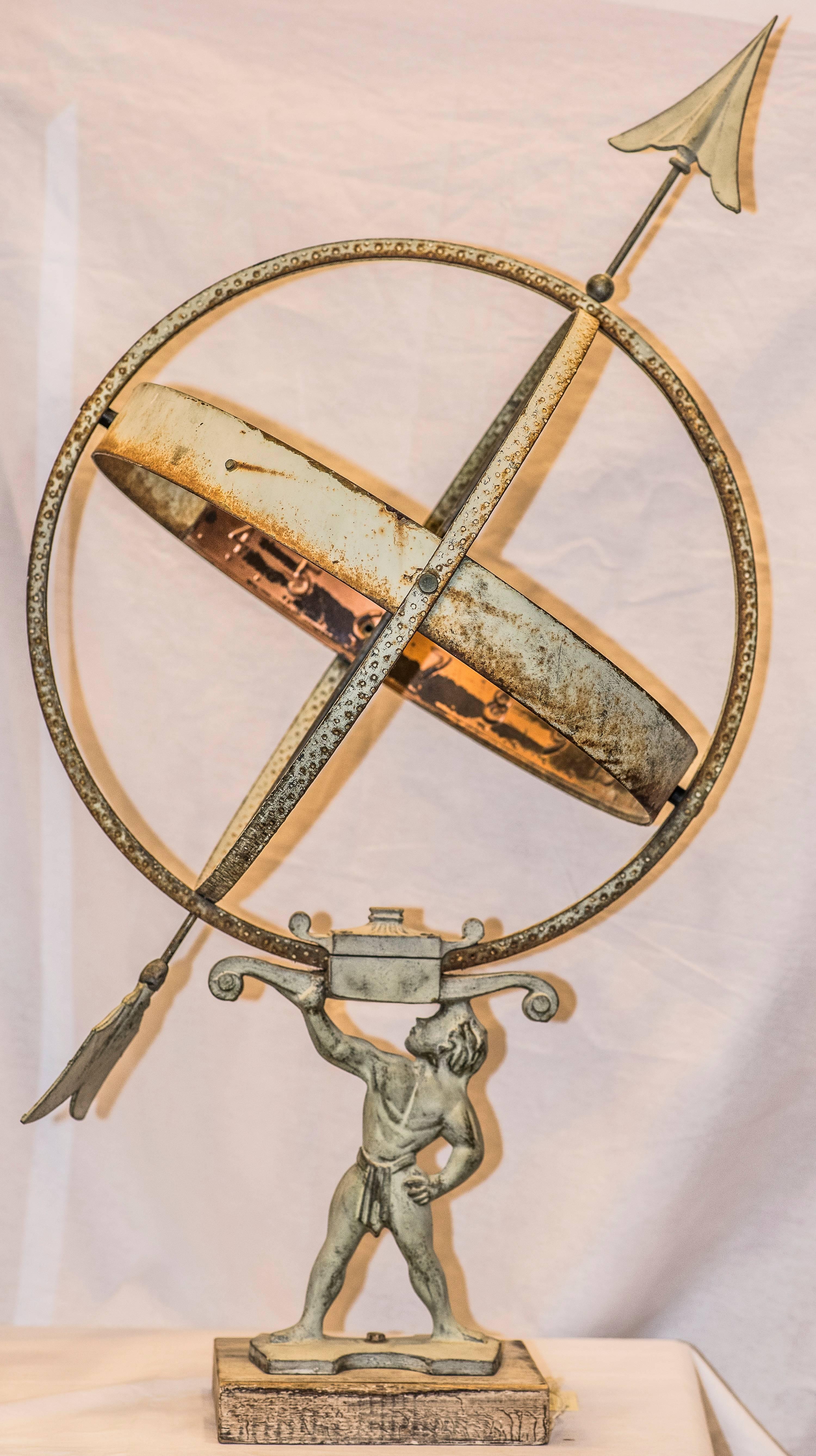 Armillary Sphere and Sundial in Copper and Iron, Mid-20th Century In Good Condition In Valladolid, ES