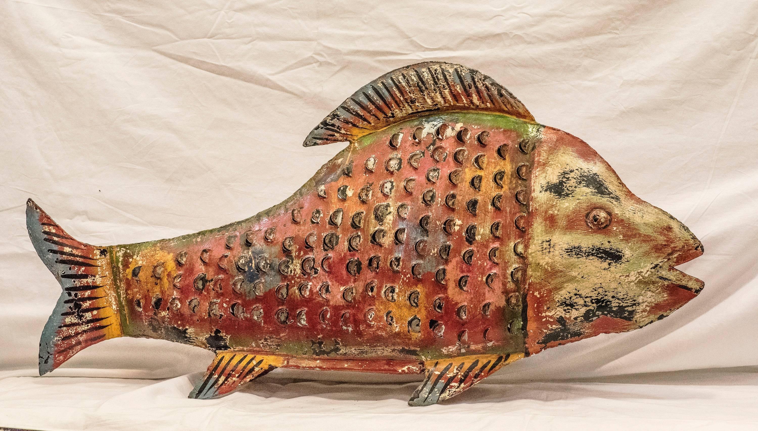 Metalwork Red Metal Fish, for Candle Inside, Italian, SXX, circa 1960