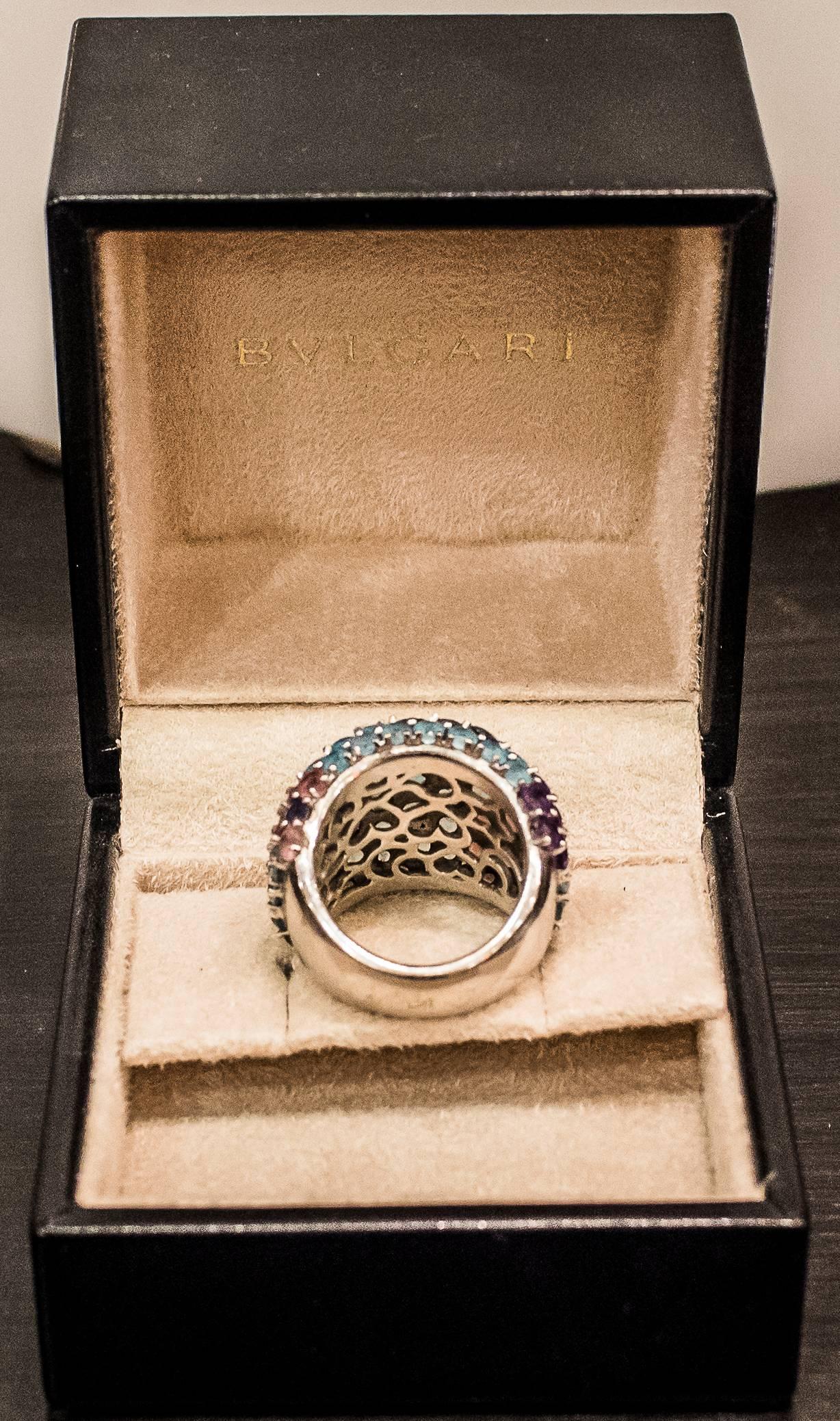 Pasquele Bruni Amethyst Aquamarine, Rose of France and White Gold Italian Ring  In Excellent Condition In Valladolid, ES