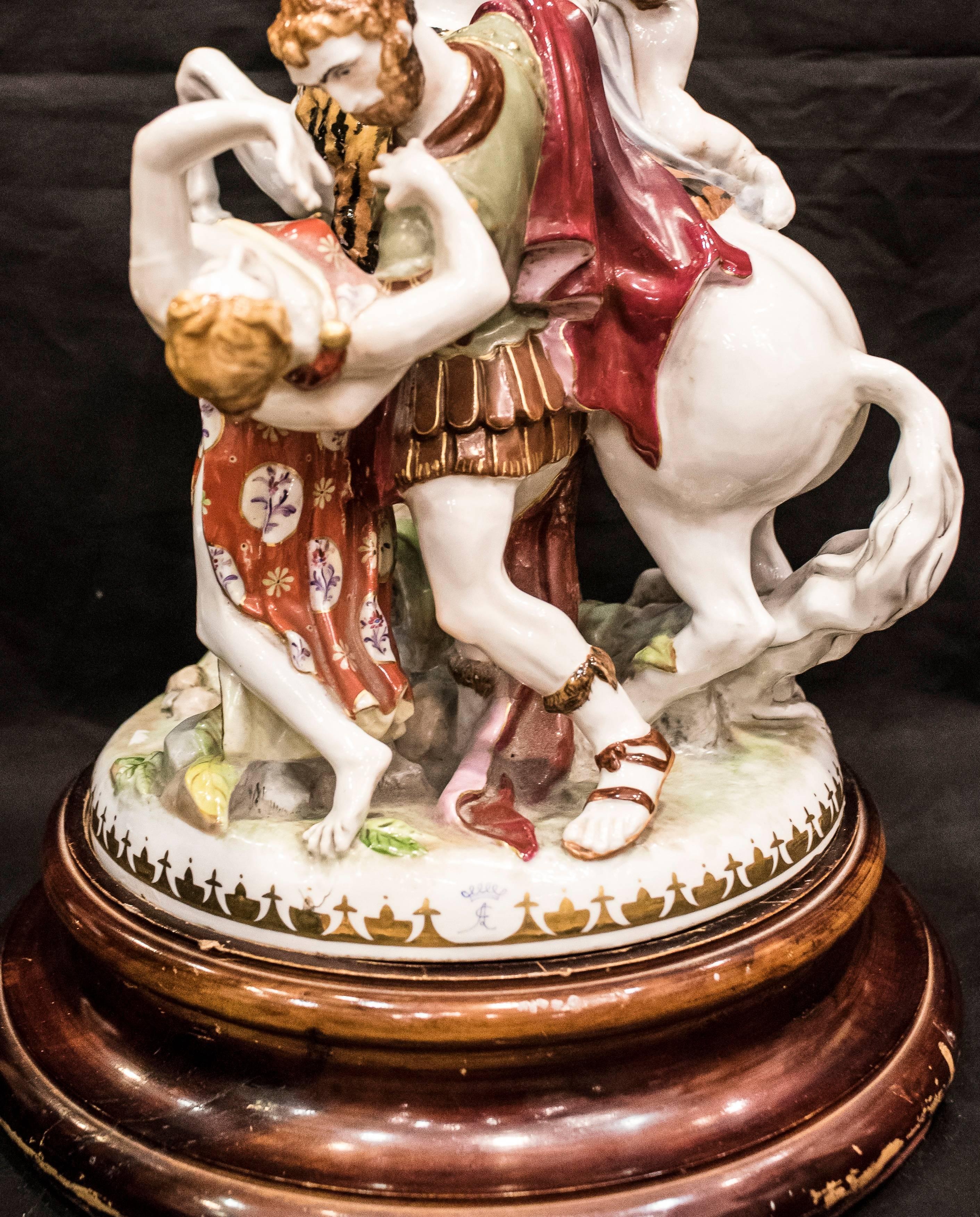 Baroque Capodimonti 19th Century Polychrome Porcelain Signed Italian Sculpture