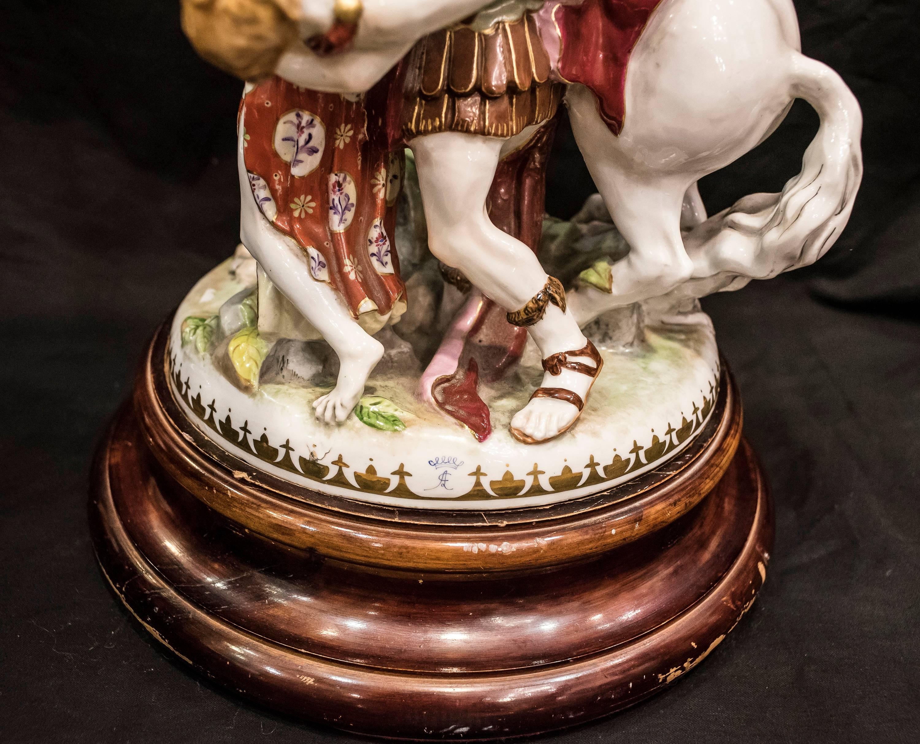 Painted Capodimonti 19th Century Polychrome Porcelain Signed Italian Sculpture