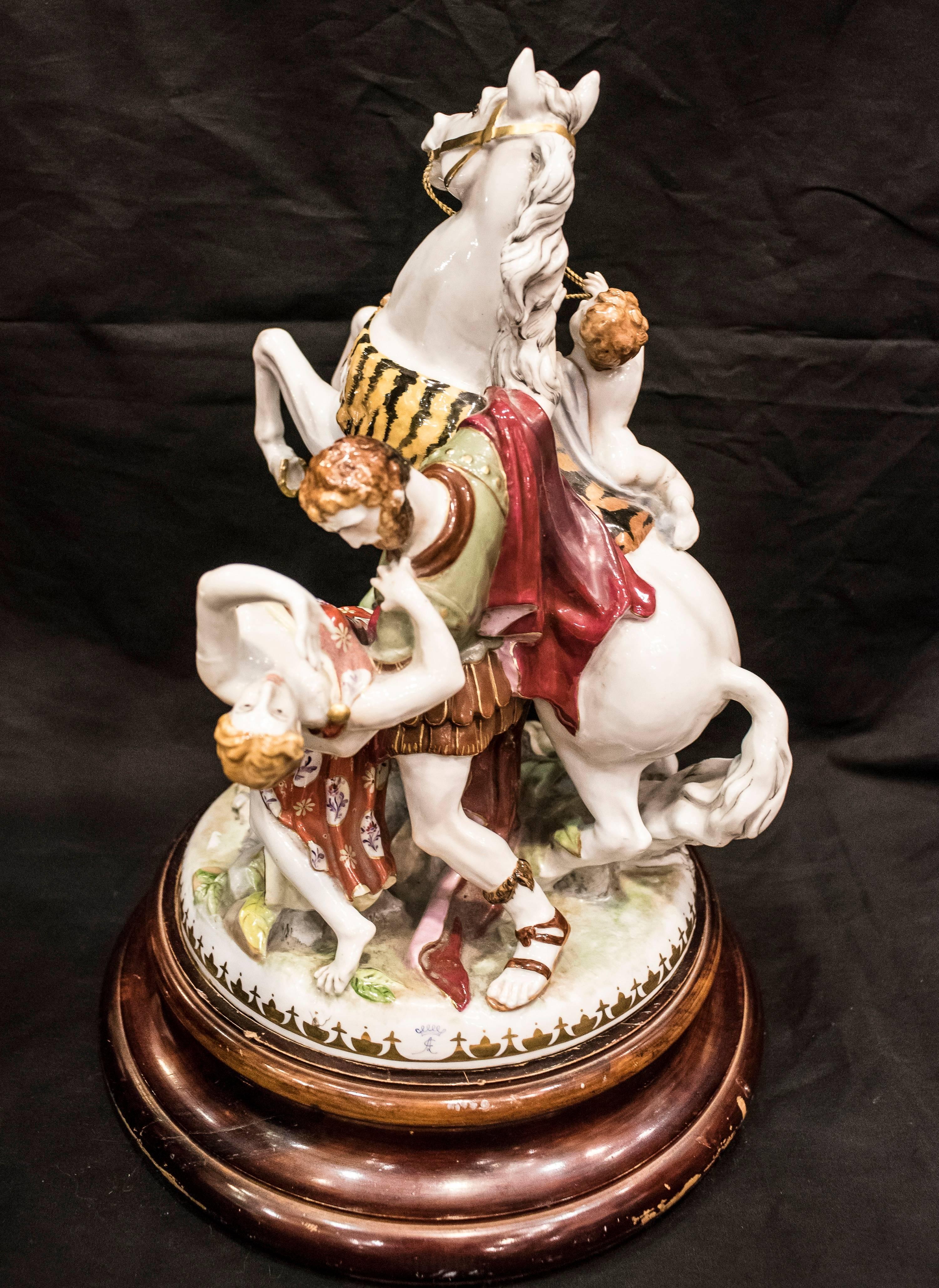 Capodimonti 19th Century Polychrome Porcelain Signed Italian Sculpture In Good Condition In Valladolid, ES