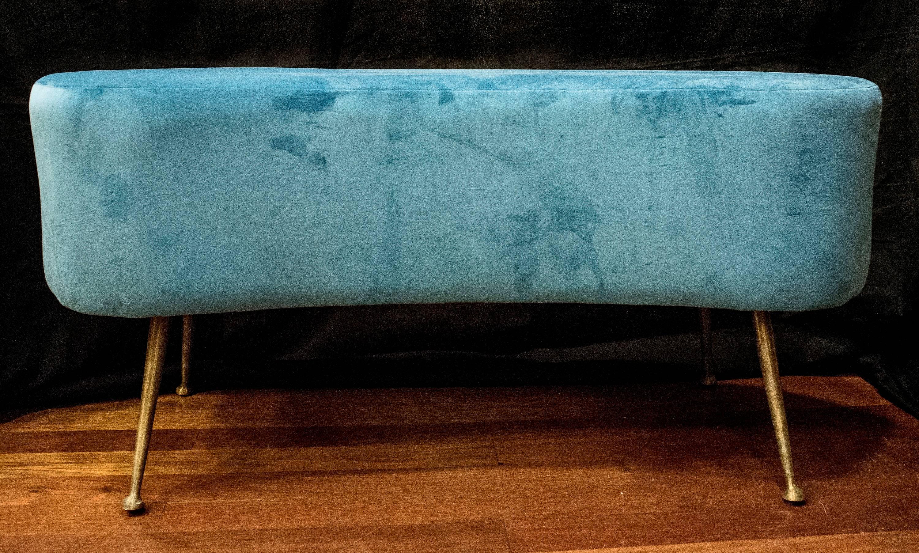 A one of a kind stool of Gio Ponti, Italy 1950, midcentury, in blue velvet. Very good 
condition. With a brass legs.