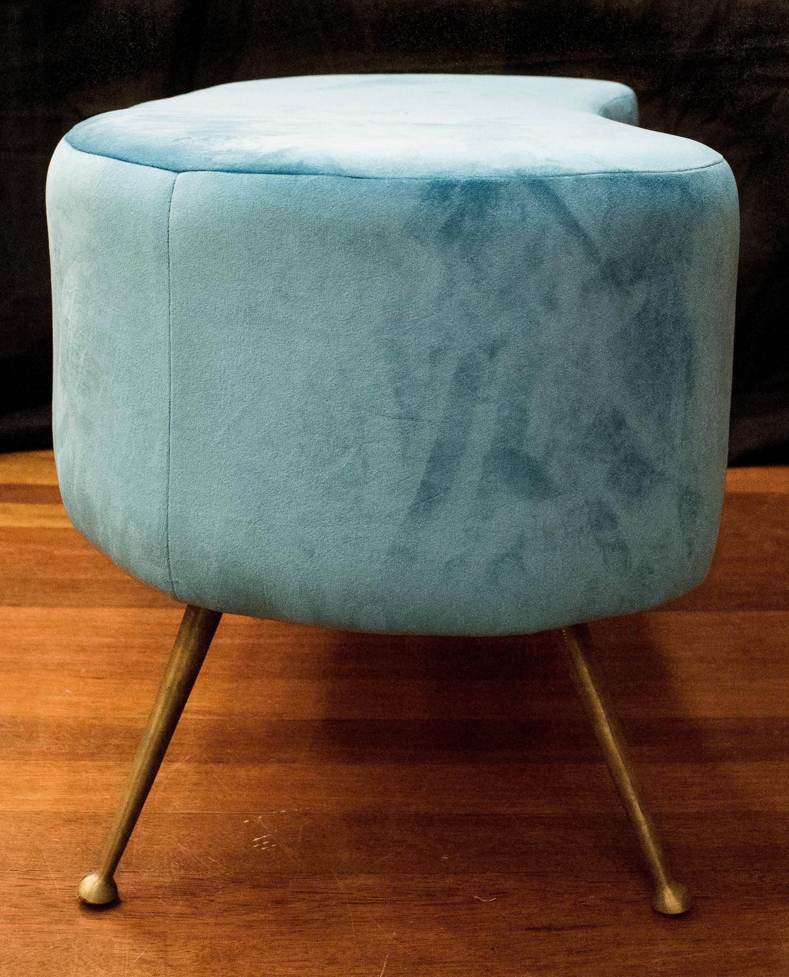 Mid-Century Modern Gio Ponti, One of a Kind Stool in Blue Velvet Color, Italy, 1950