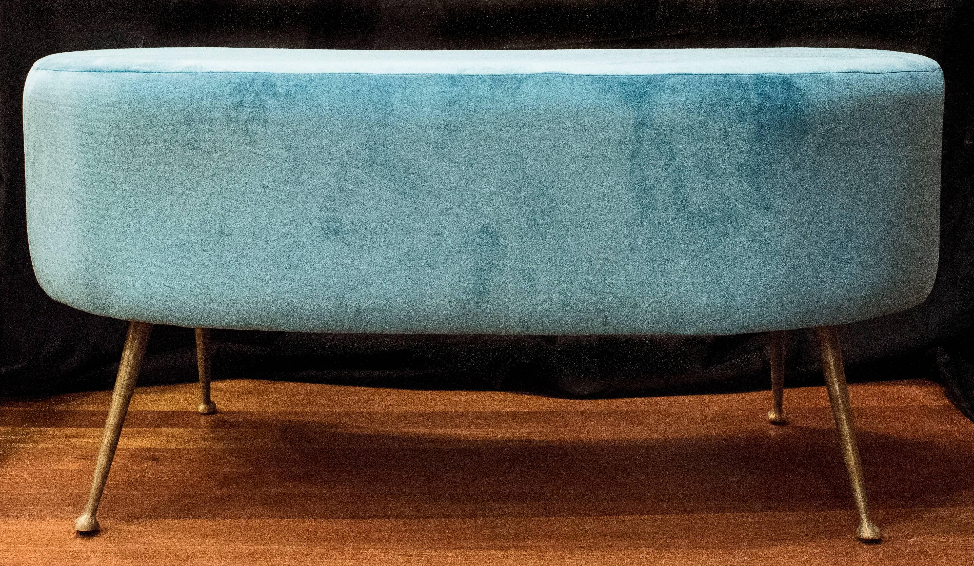 Italian Gio Ponti, One of a Kind Stool in Blue Velvet Color, Italy, 1950