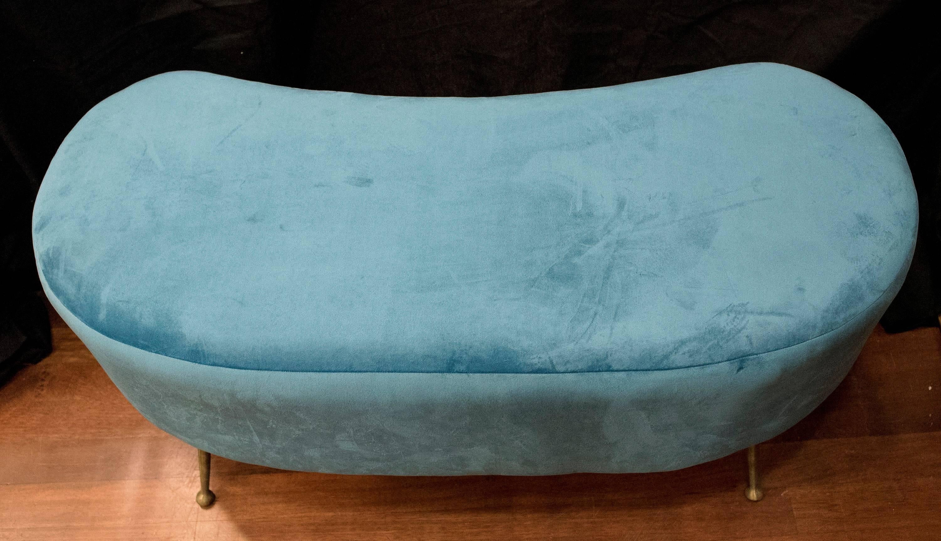 Brushed Gio Ponti, One of a Kind Stool in Blue Velvet Color, Italy, 1950