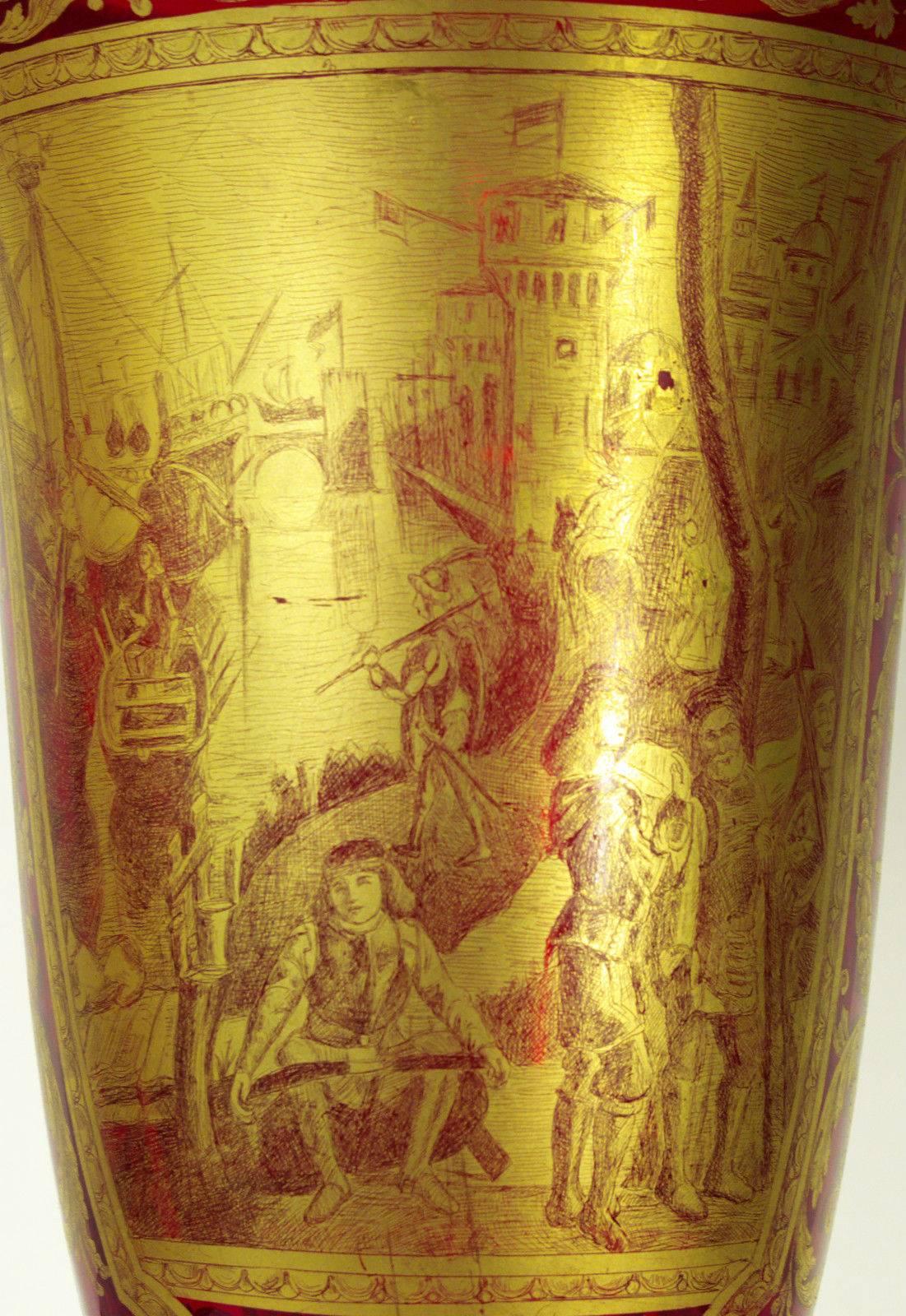 Early 20th Century Venetian Ruby Glass Vase with Gold Motifs, circa 1911 In Excellent Condition For Sale In Brisbane, AU