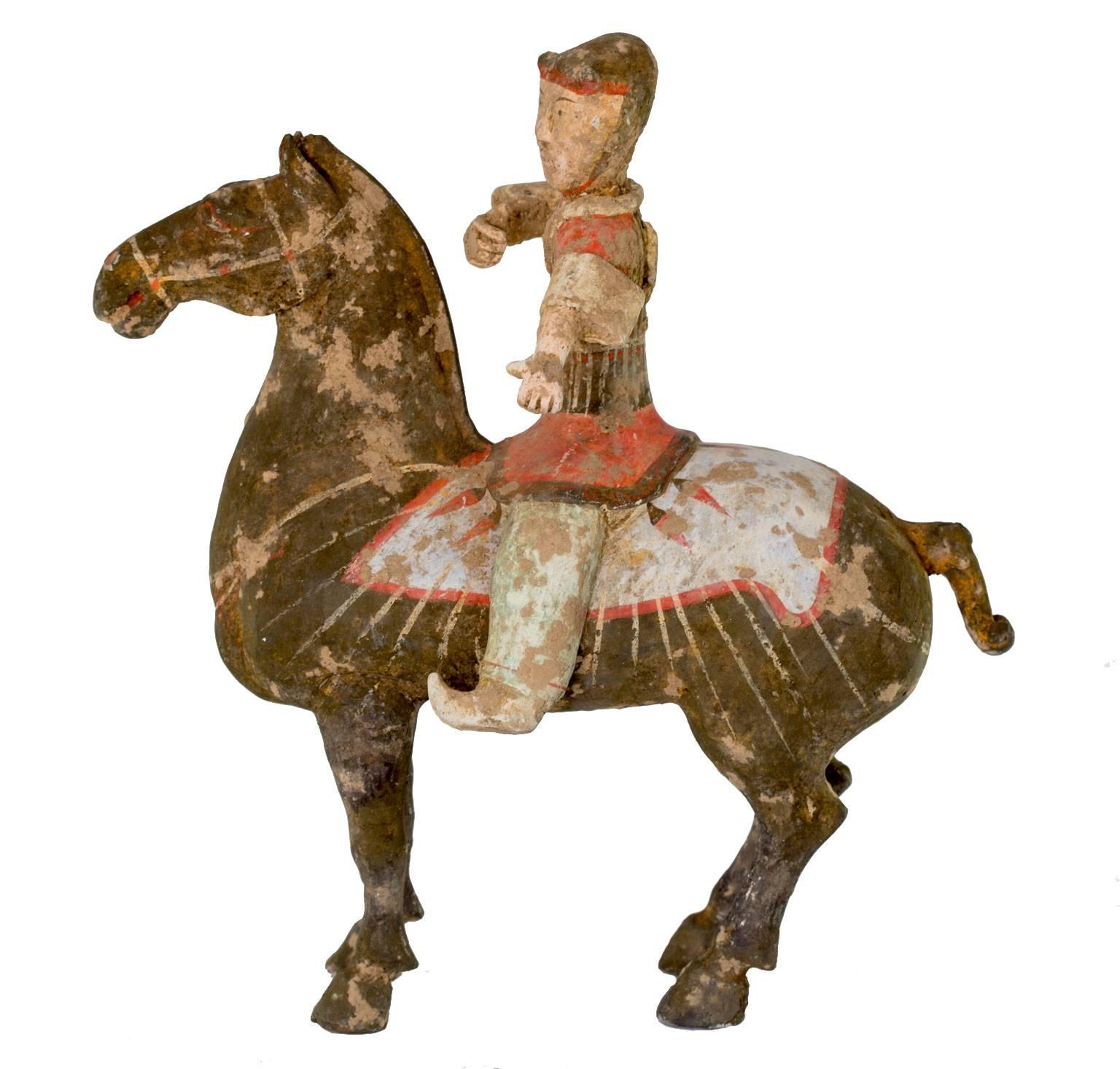Chinese Han Horse with Rider 'Archer' 200 BC, TL Certificate 'Ralf Kotalla' For Sale