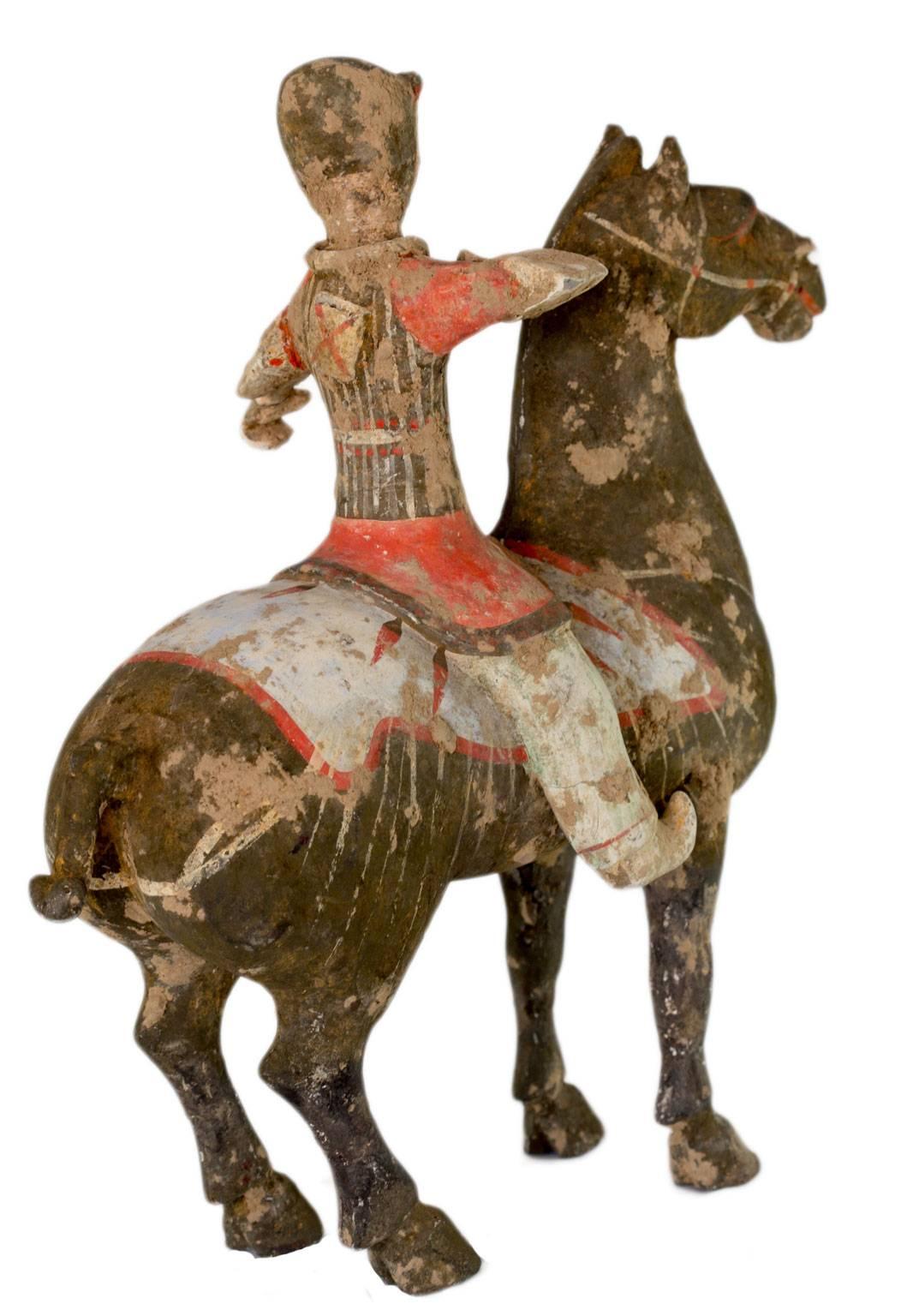 Hand-Crafted Han Horse with Rider 'Archer' 200 BC, TL Certificate 'Ralf Kotalla' For Sale