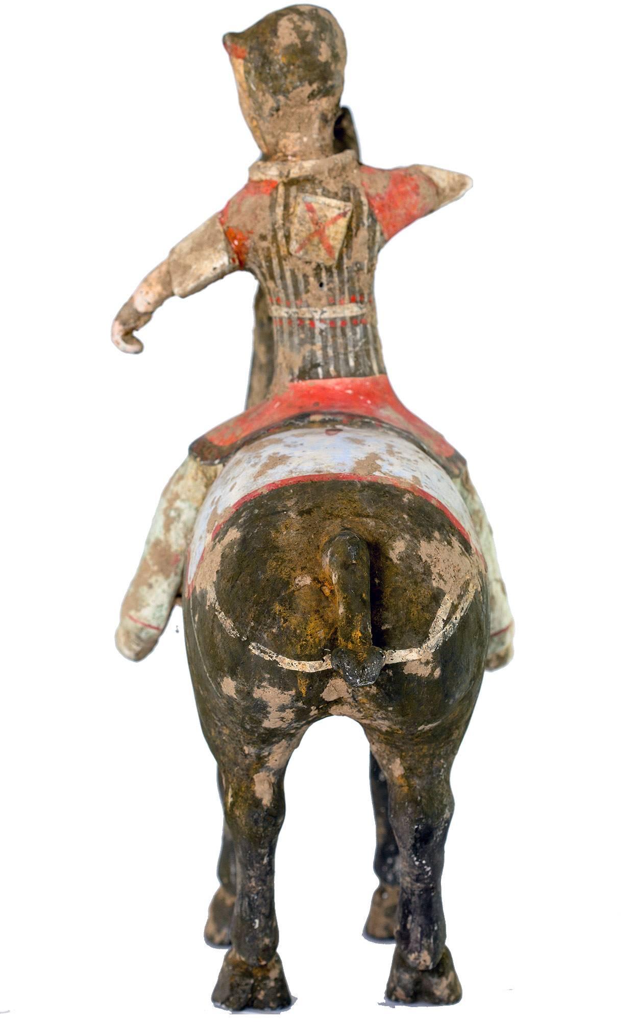 Ceramic Han Horse with Rider 'Archer' 200 BC, TL Certificate 'Ralf Kotalla' For Sale