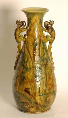 Early 20th Century Art Nouveau or Arts & Crafts Lizard Handle Vase by Brannam