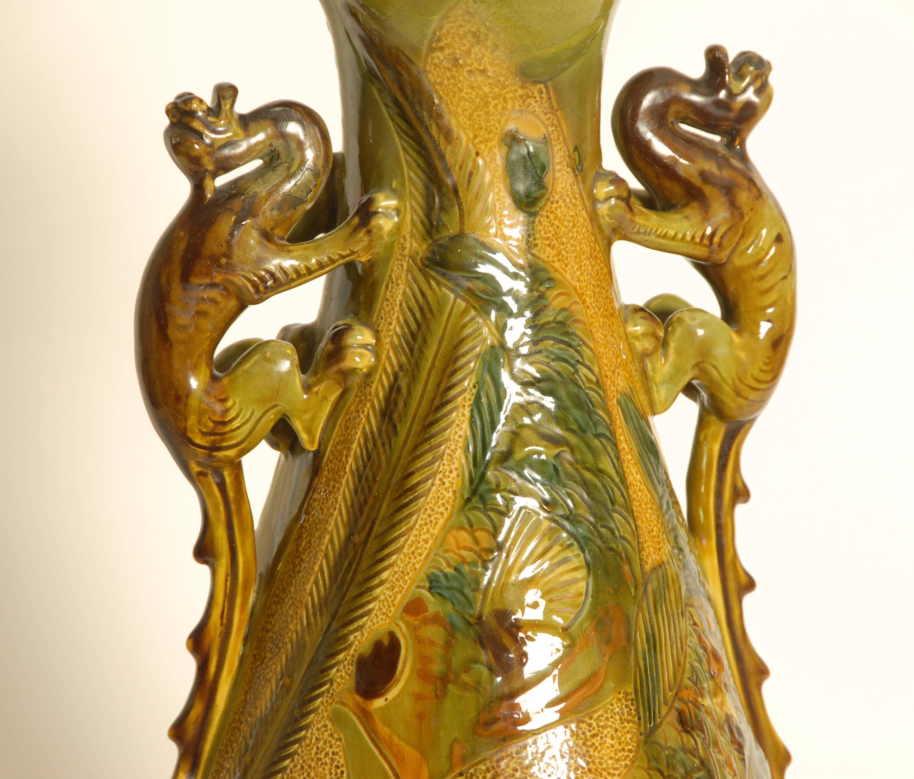 Early 20th Century Art Nouveau or Arts & Crafts Lizard Handle Vase by Brannam In Excellent Condition For Sale In Brighton, GB