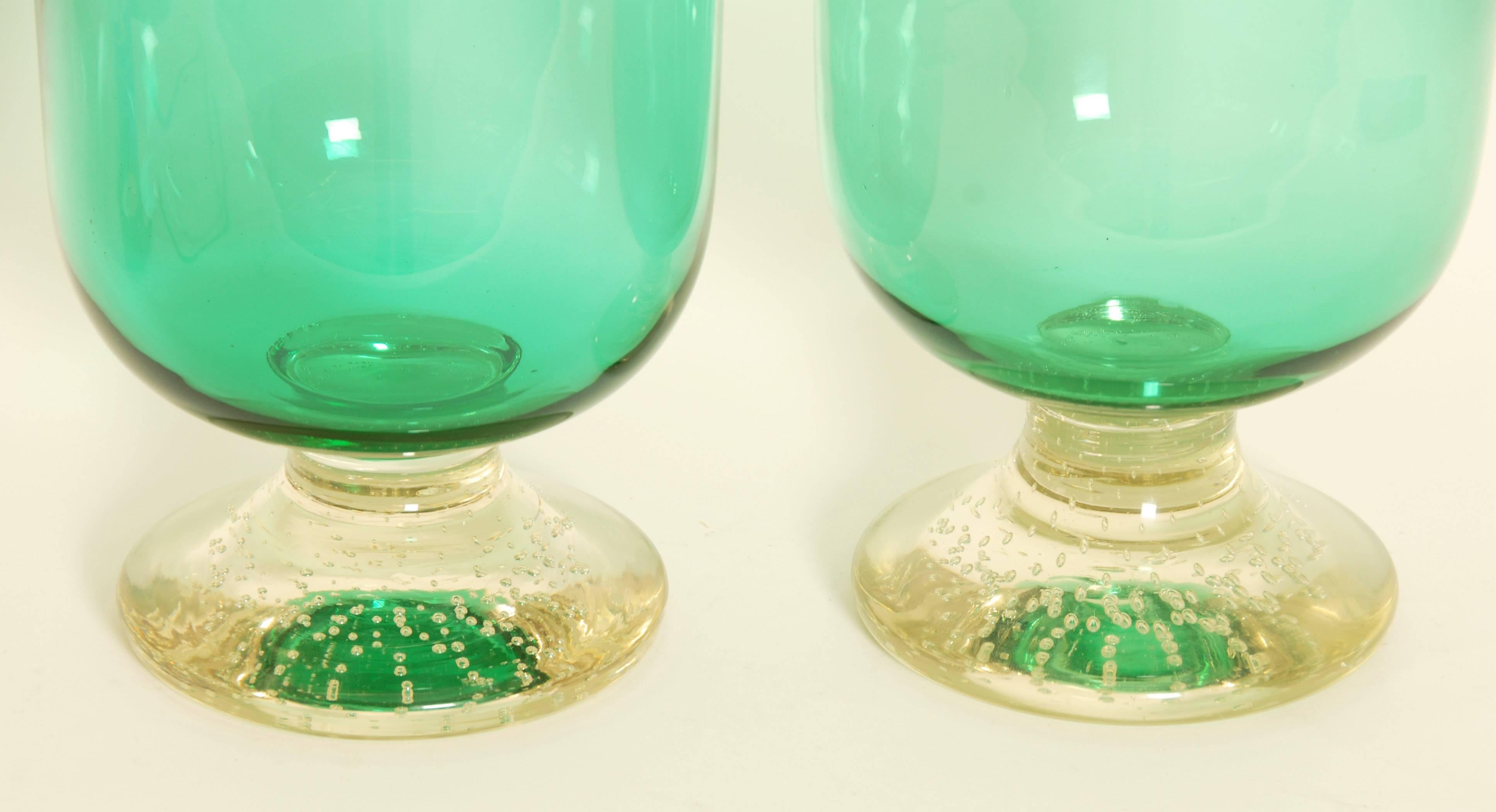 Italian Pair of Murano Glass Lidded Urns or Vases For Sale