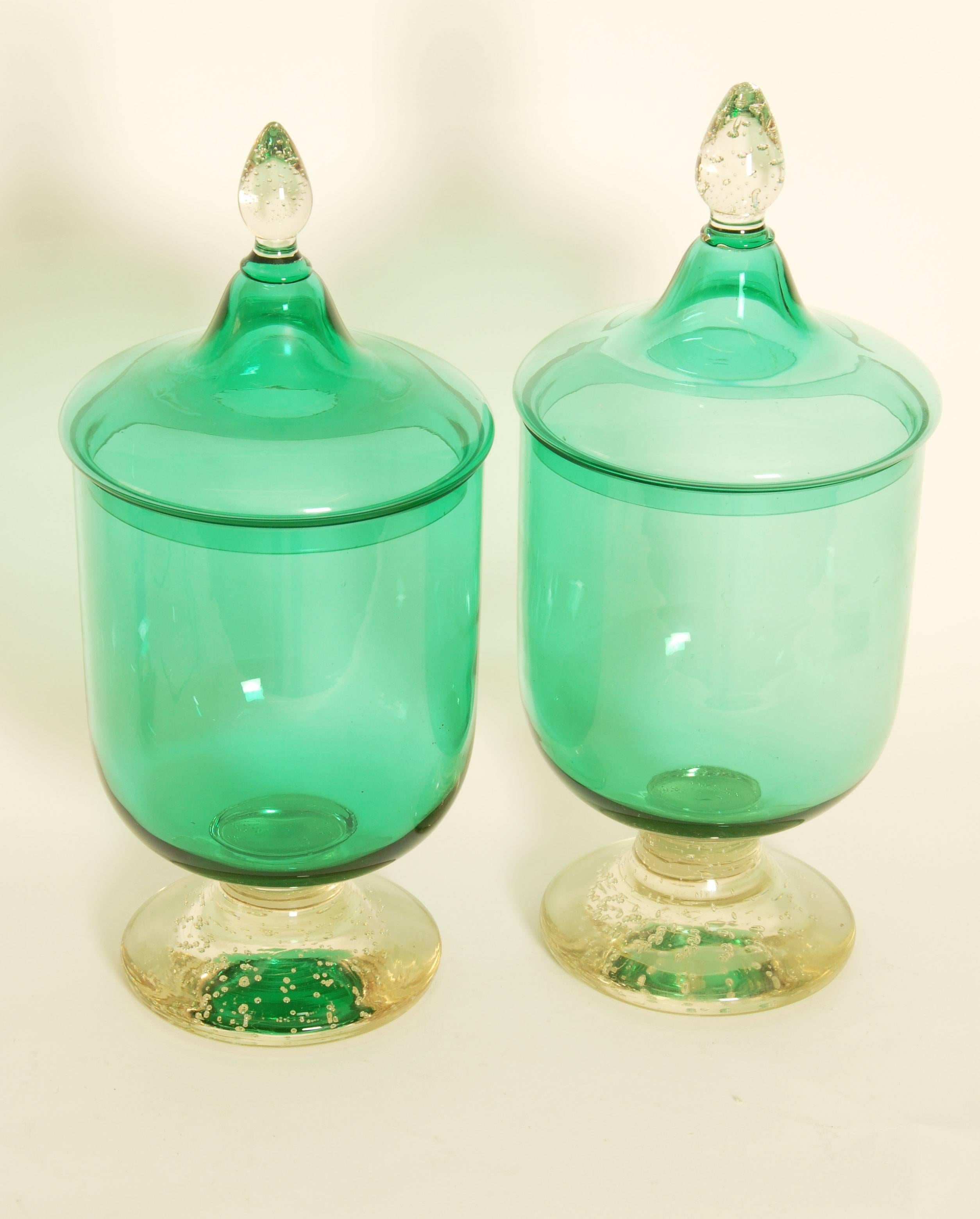 20th Century Pair of Murano Glass Lidded Urns or Vases For Sale
