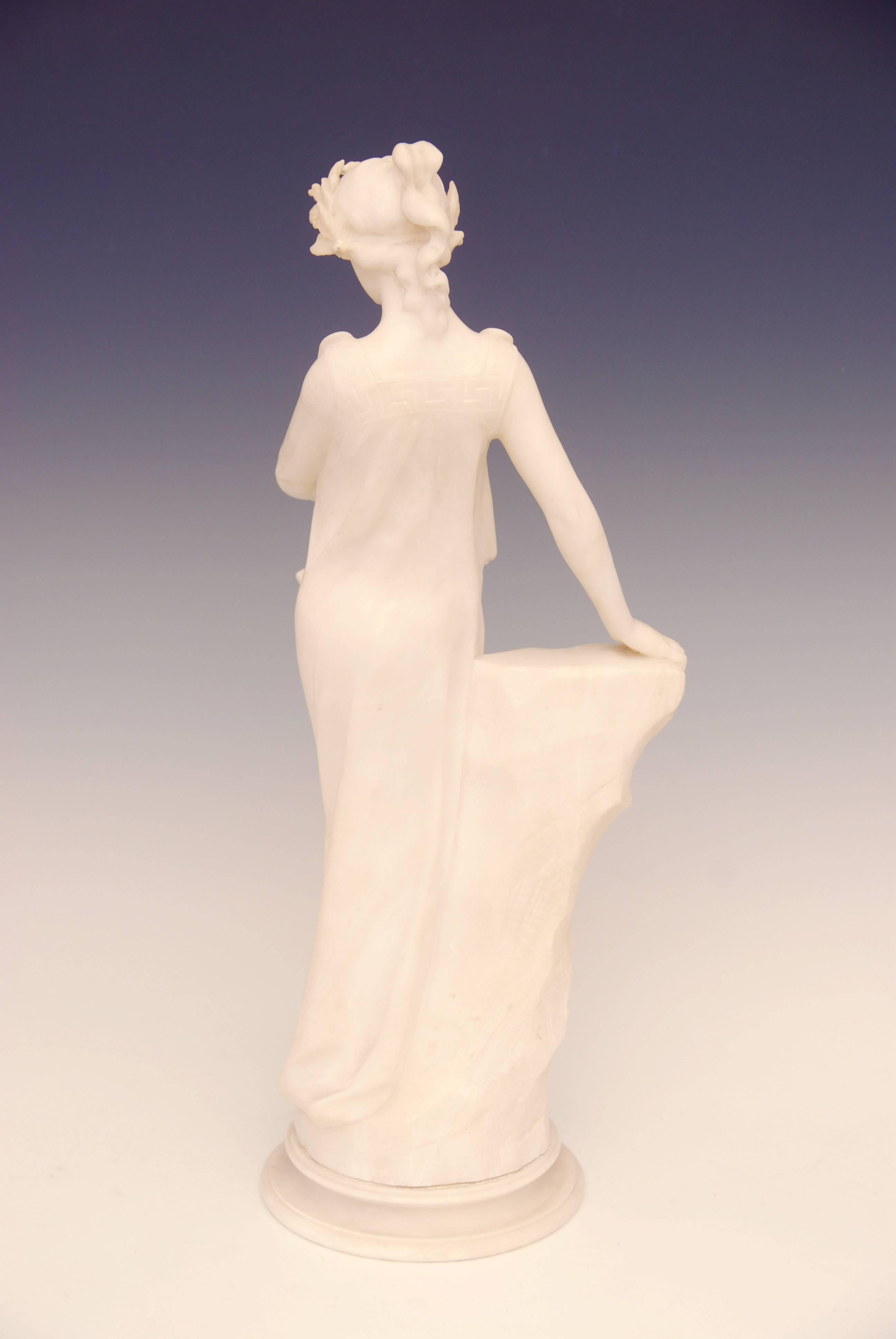 Italian Carved Alabaster Art Nouveau Statue of a Muse Holding a Lyre by Luchini 1