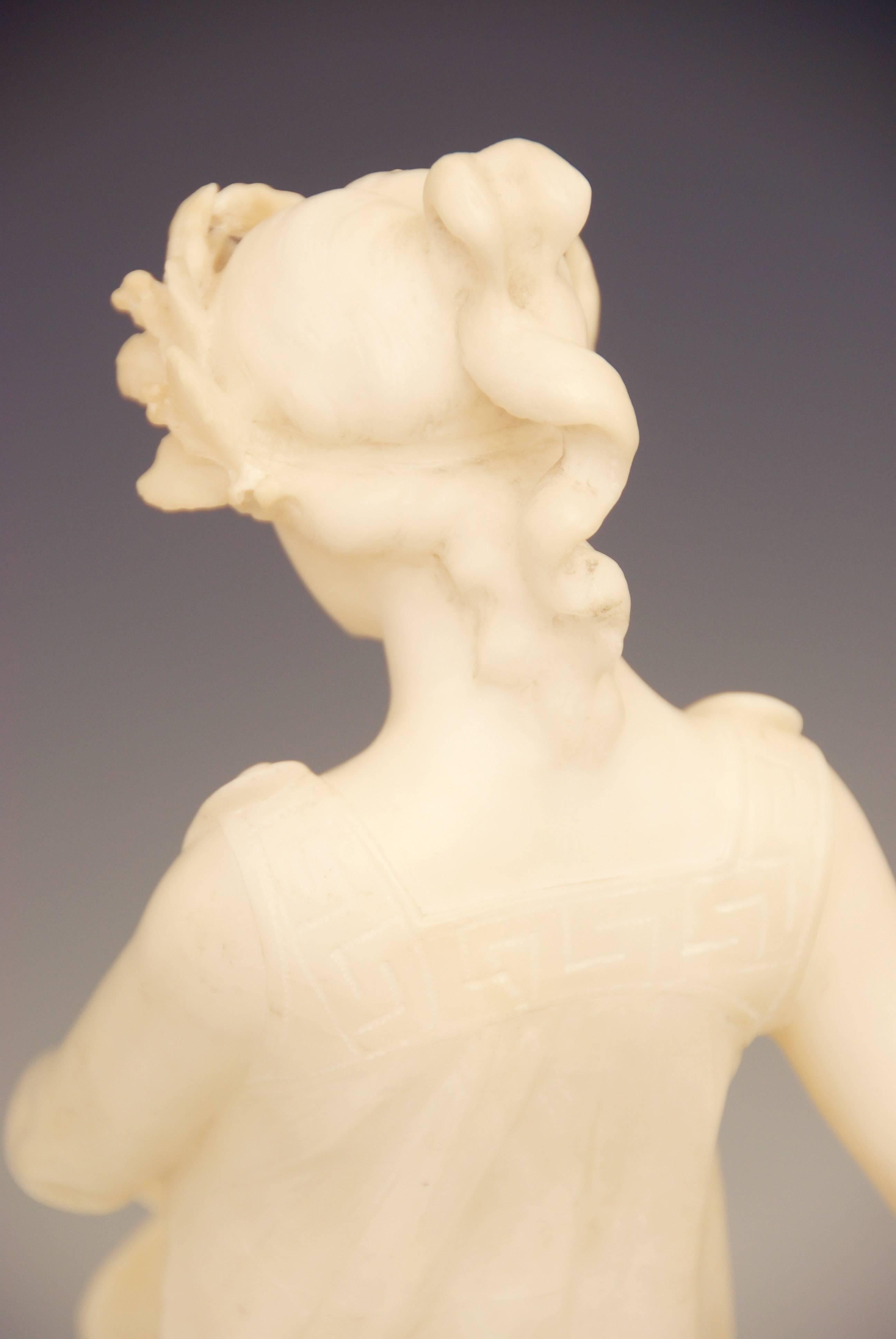 Italian Carved Alabaster Art Nouveau Statue of a Muse Holding a Lyre by Luchini 2