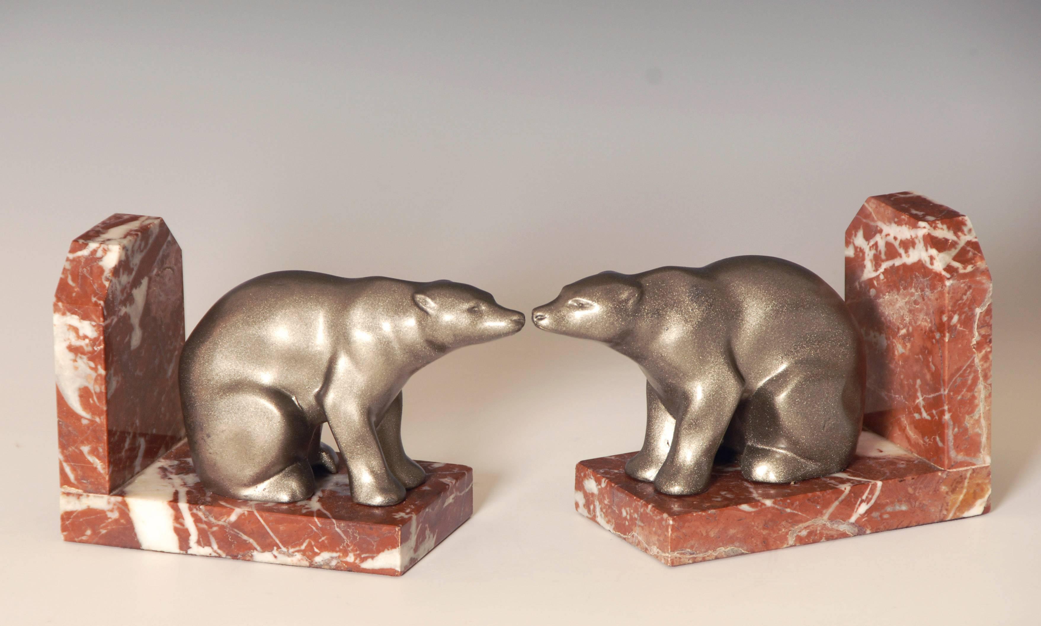French Pair of Art Deco Polar Bear Bookends