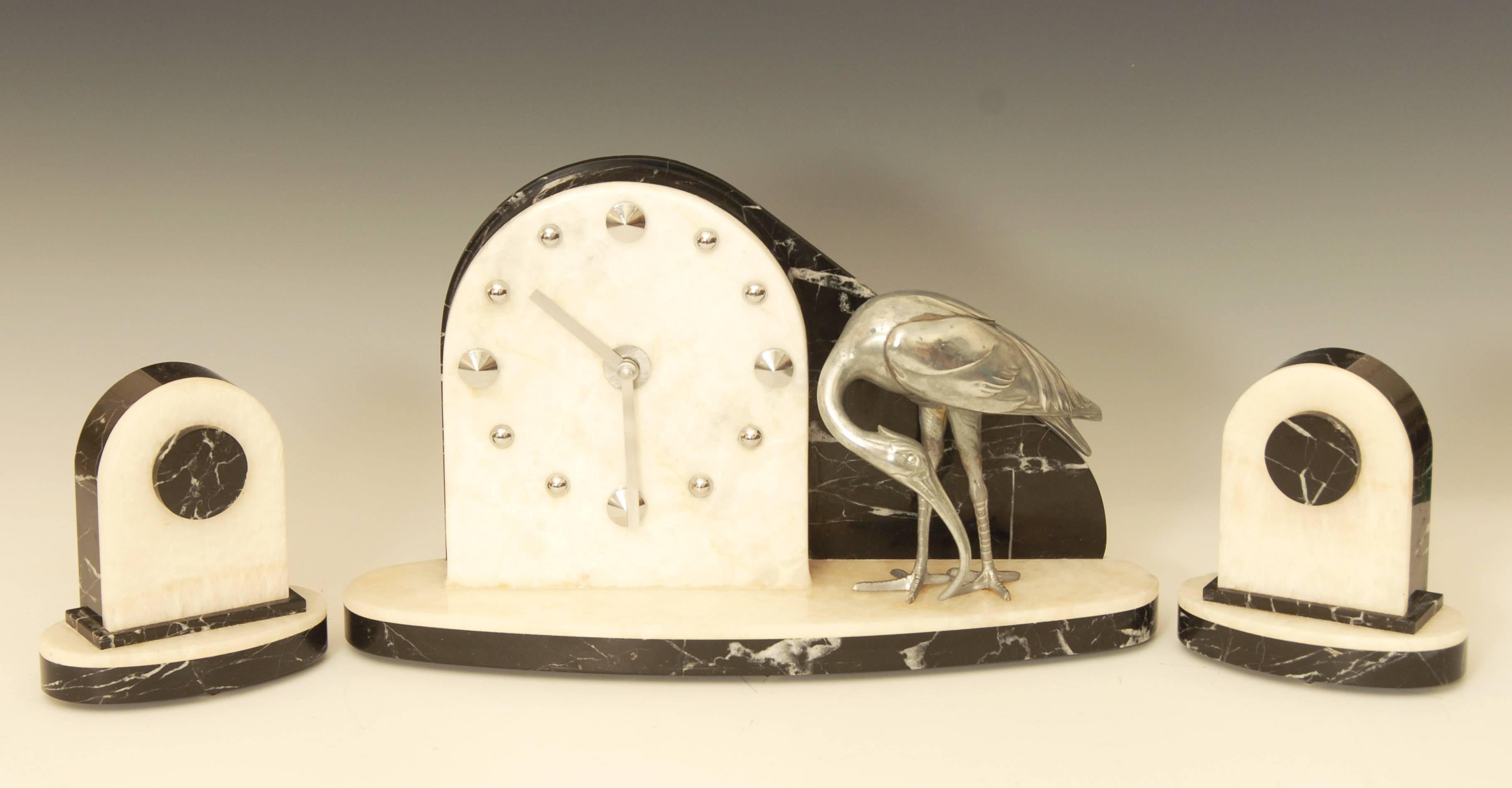 20th Century Art Deco Modernist Clock with Matching Garniture Set