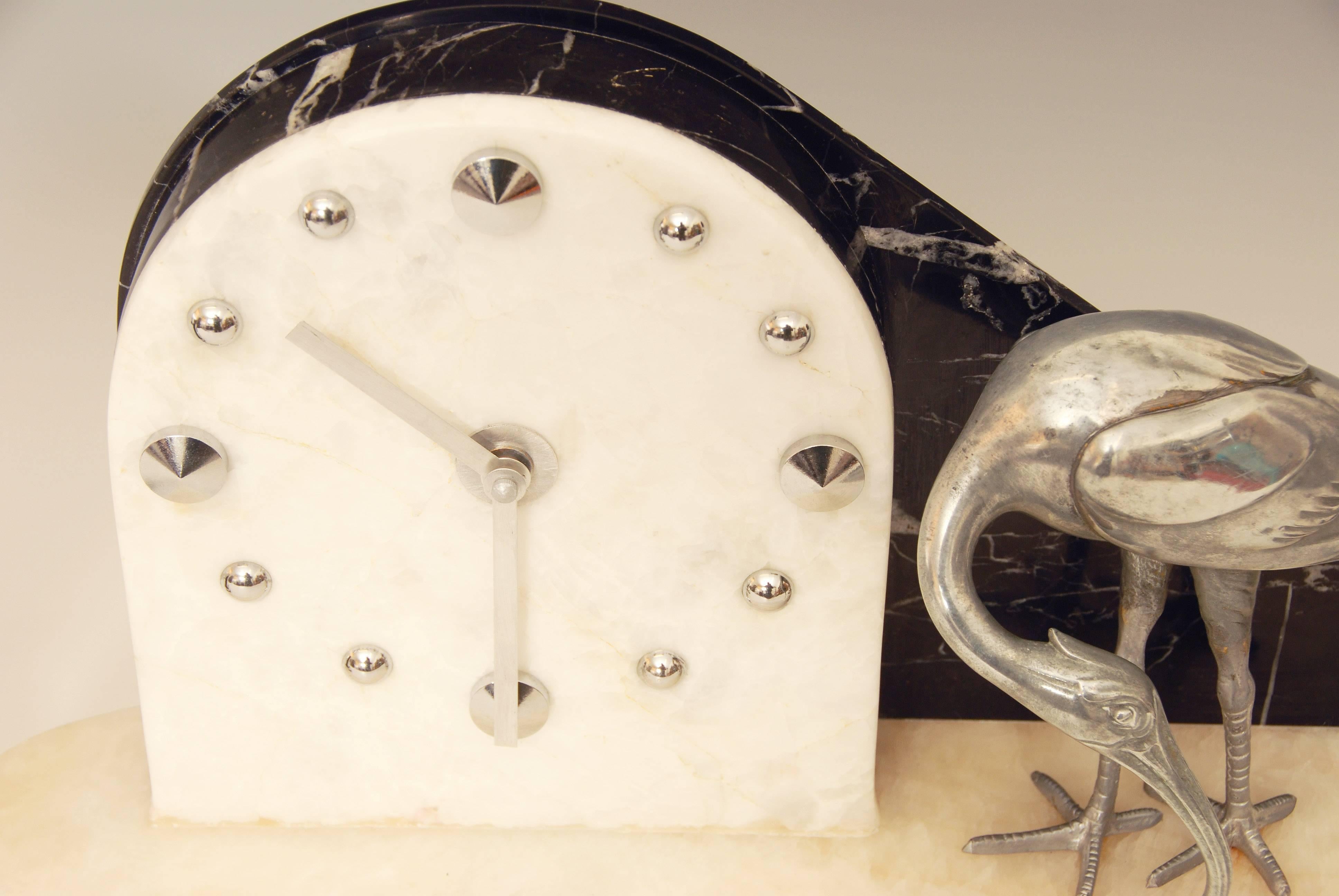 Marble Art Deco Modernist Clock with Matching Garniture Set