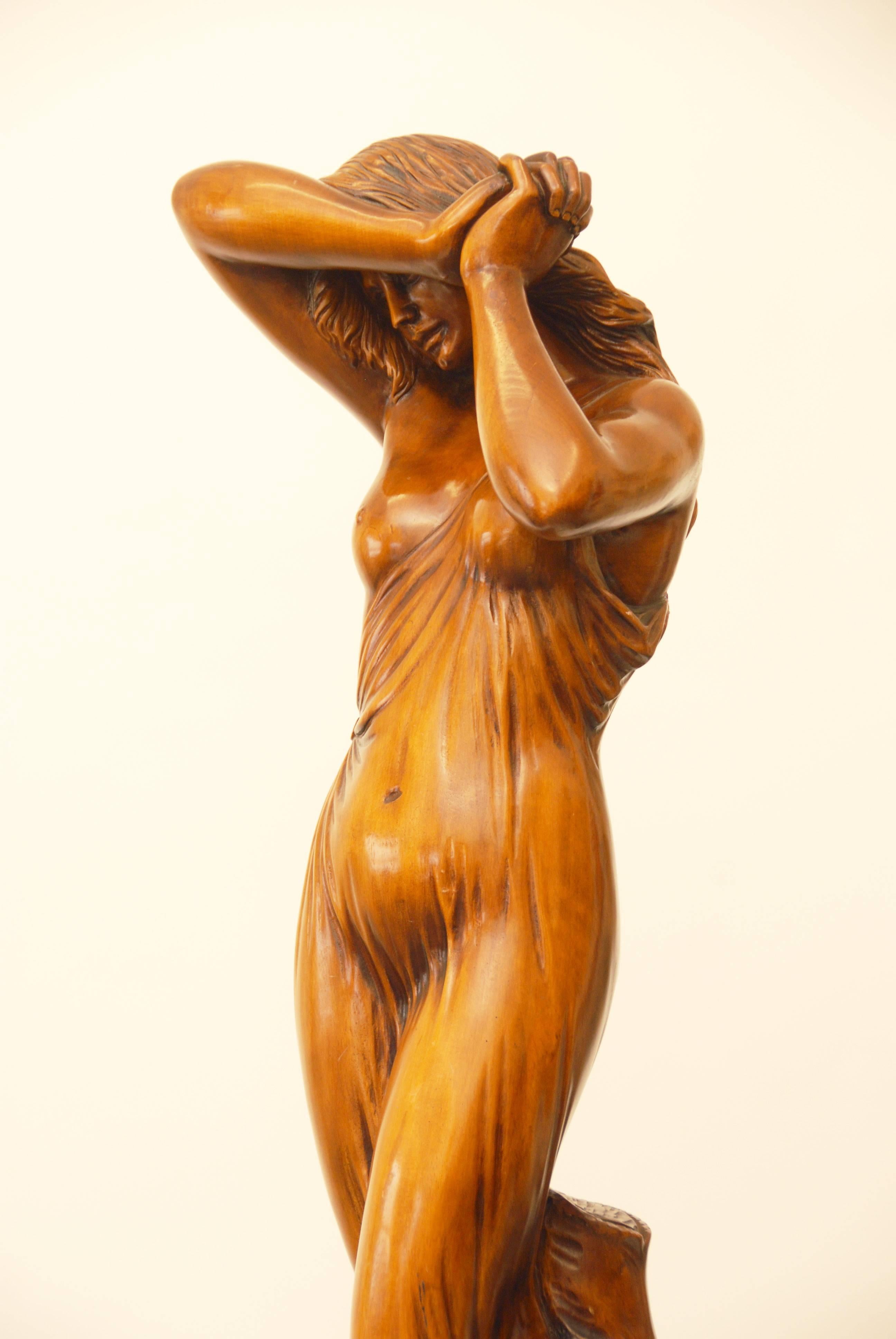 Belgian Art Nouveau Sculpture of a Semi Naked Female For Sale