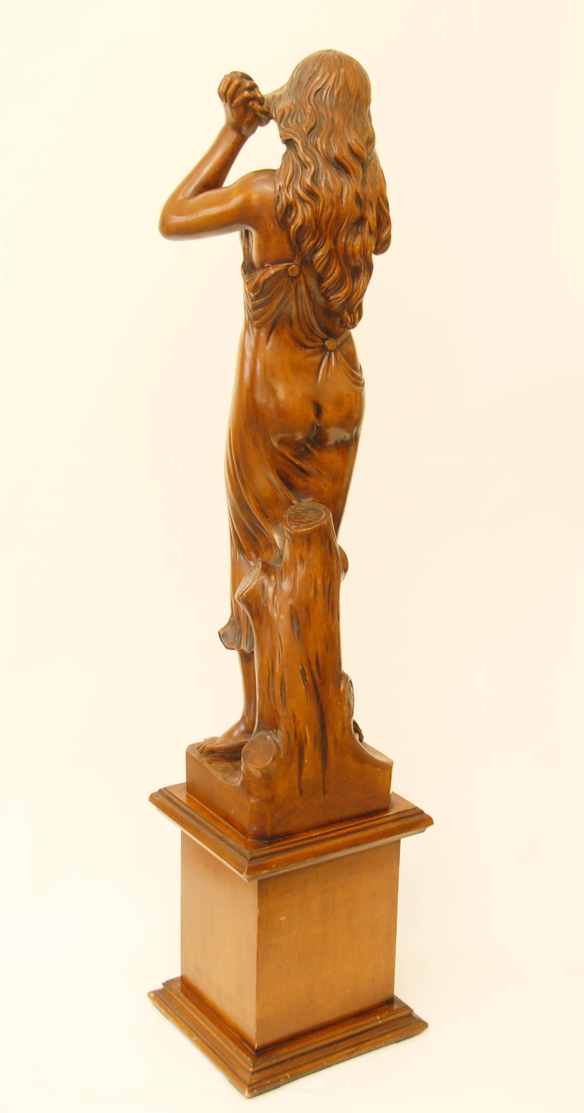 Carved Art Nouveau Sculpture of a Semi Naked Female For Sale