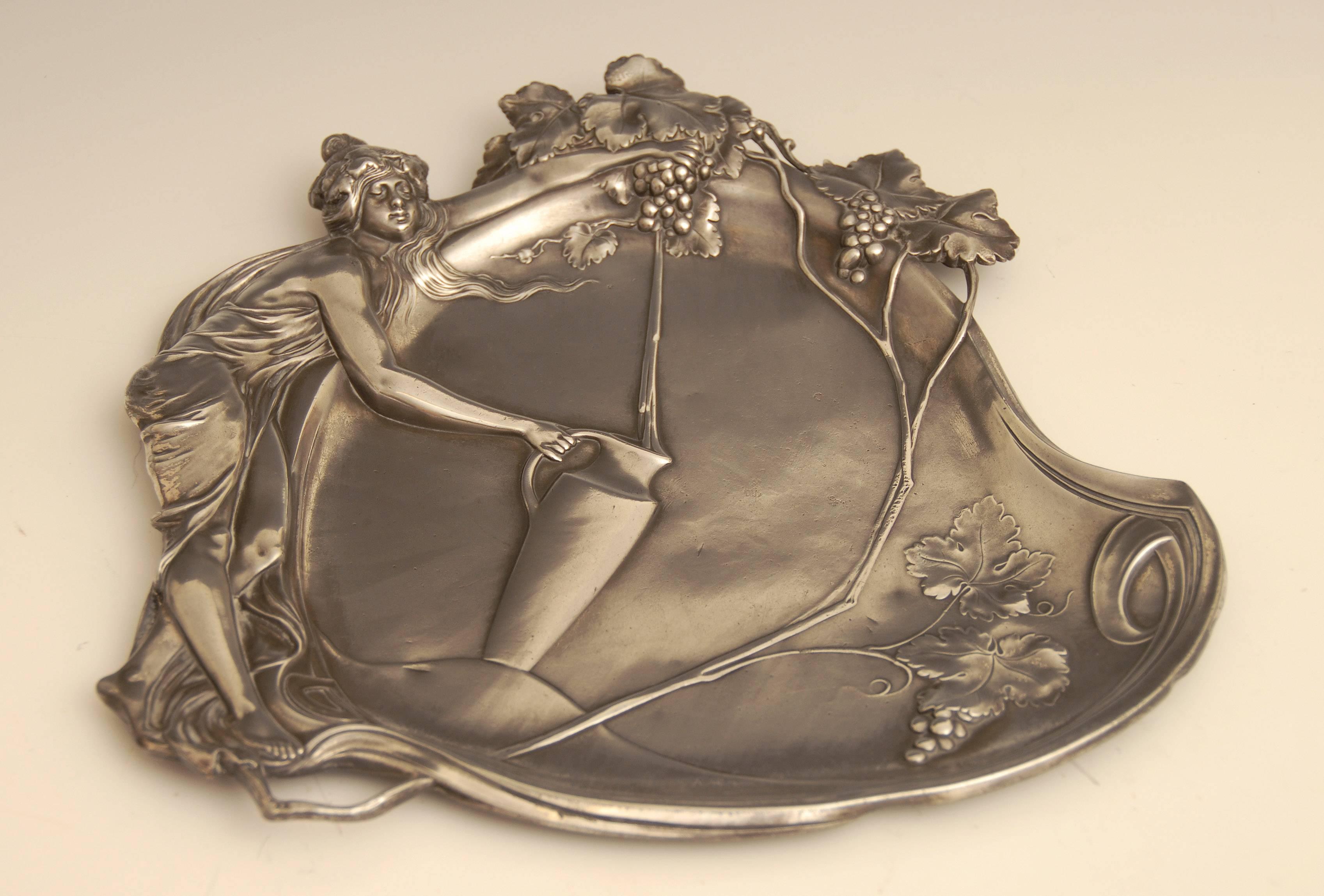 Early 20th Century Art Nouveau WMF Pewter Calling Card / Dressing Table Tray