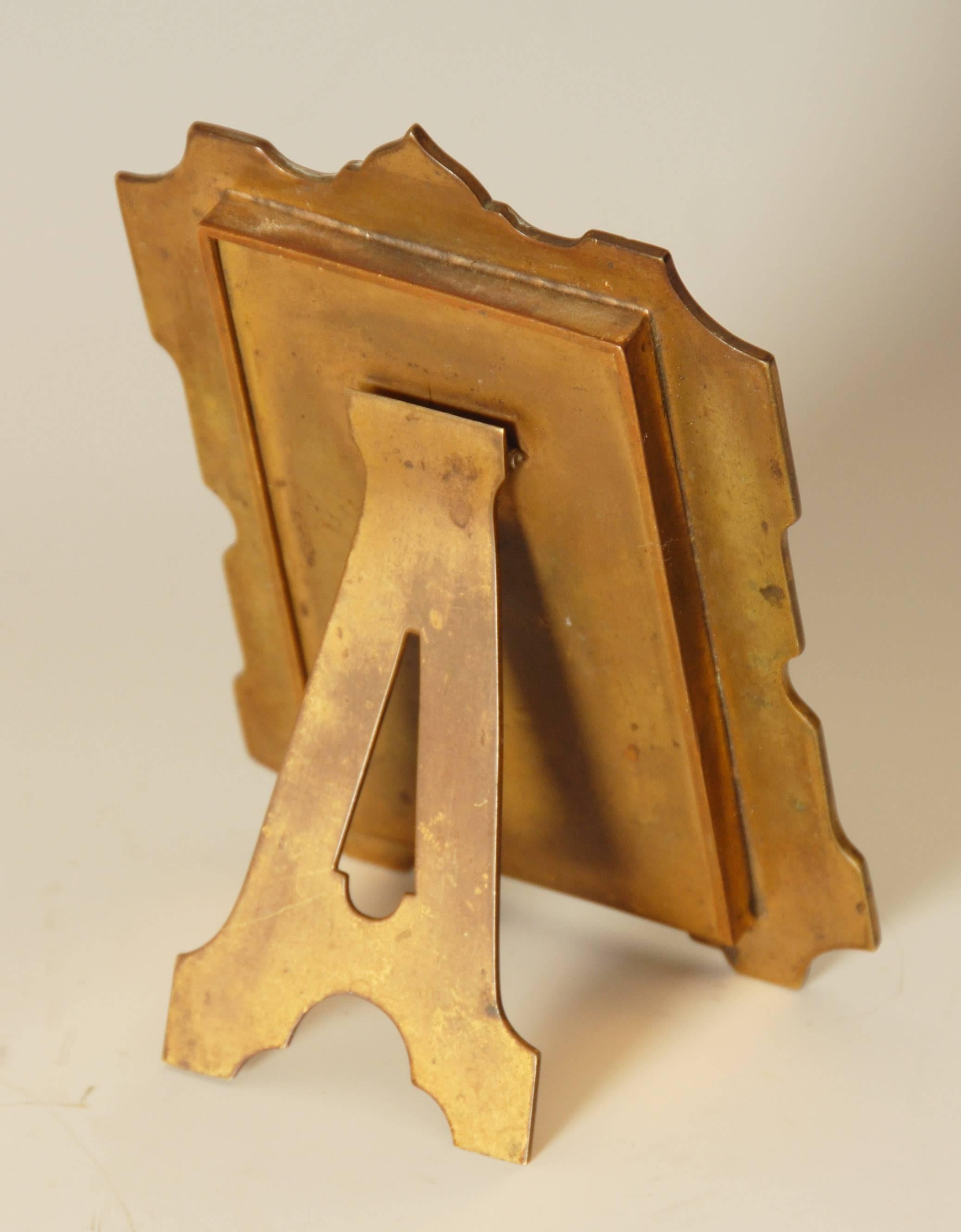 Belle Époque Antique French Champlevé Enamel on Gilt Brass Picture Frame For Sale