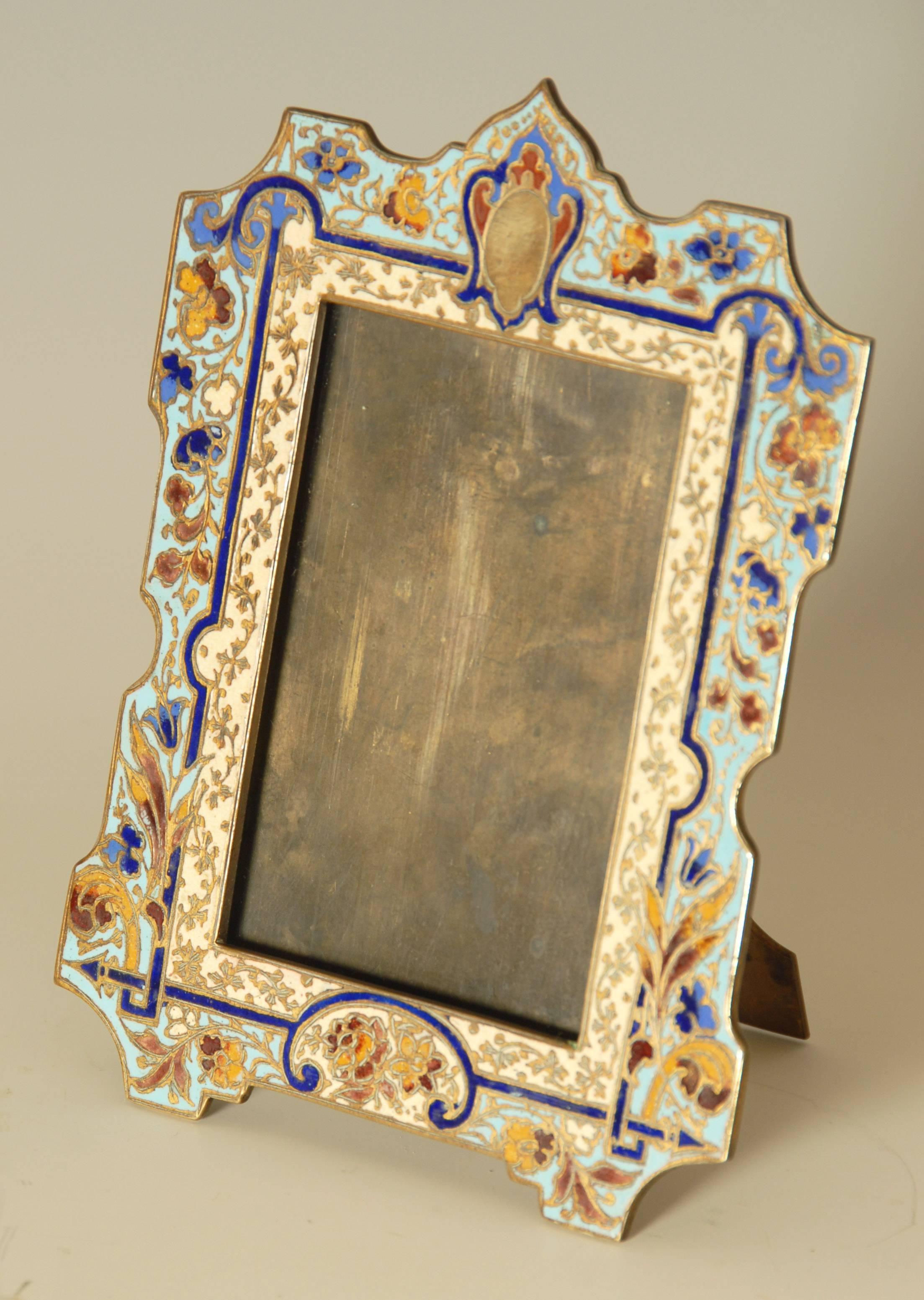 Late 19th Century Antique French Champlevé Enamel on Gilt Brass Picture Frame For Sale