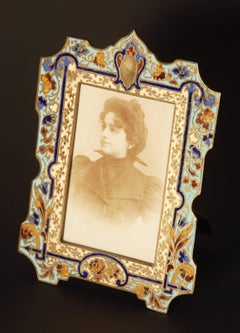 Antique French Champlevé Enamel on Gilt Brass Picture Frame