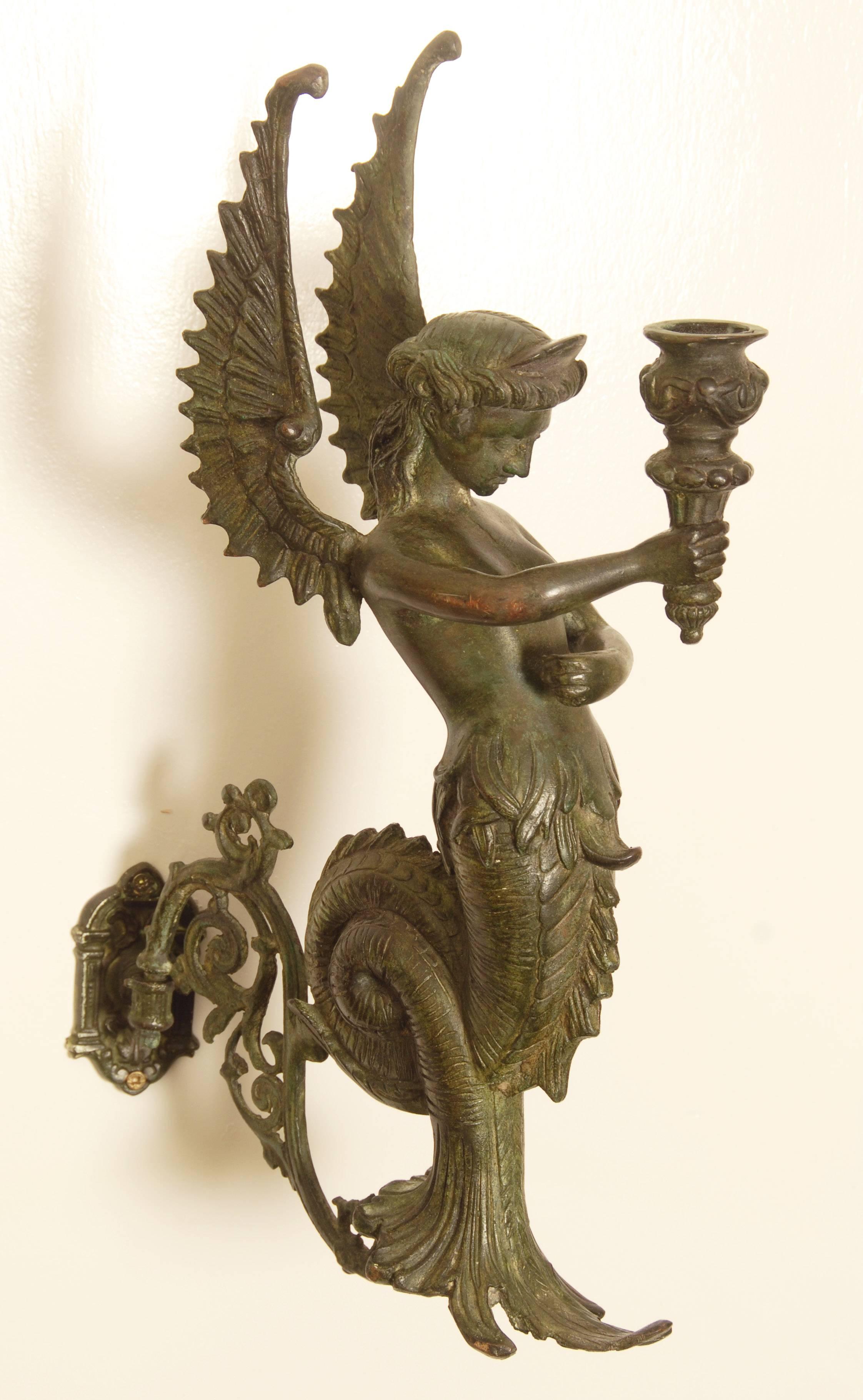 Austrian Pair of Bronze Wall Sconces For Sale